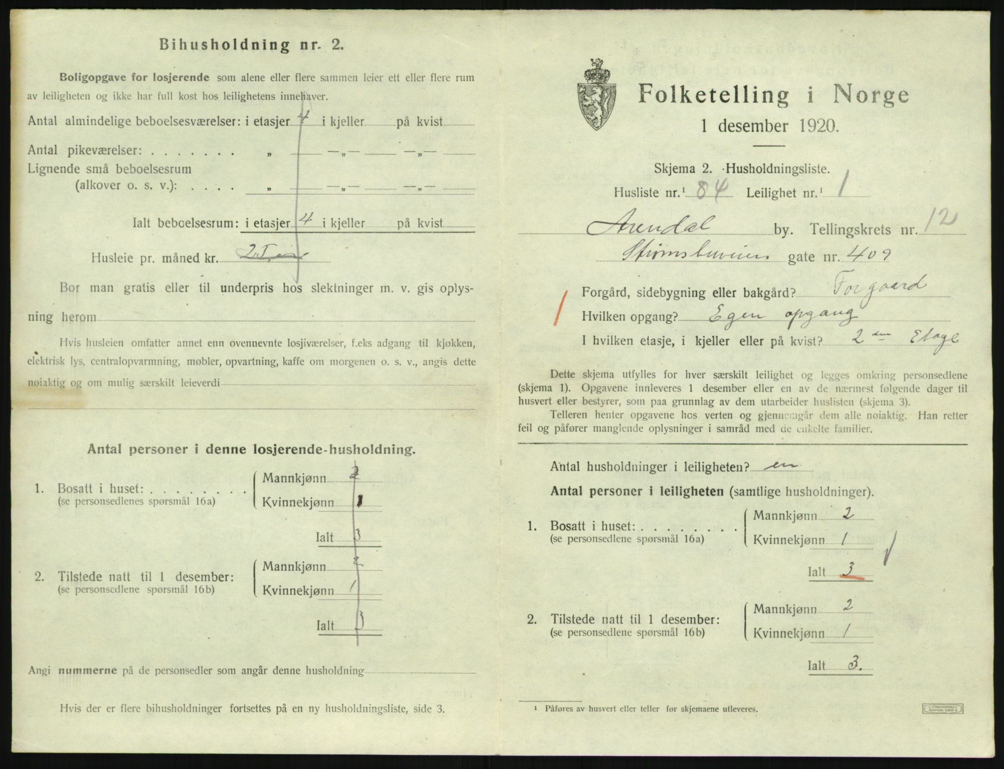 SAK, 1920 census for Arendal, 1920, p. 6792