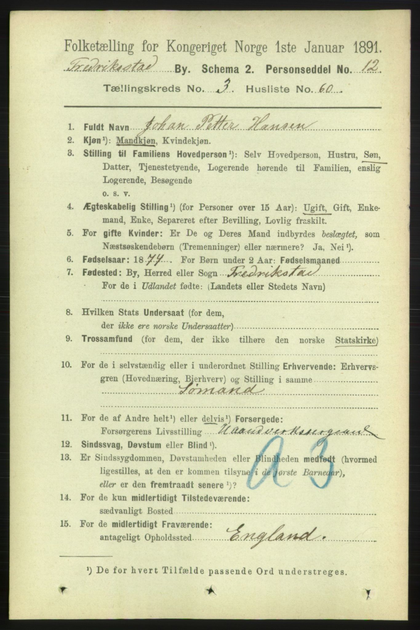 RA, 1891 census for 0103 Fredrikstad, 1891, p. 5808