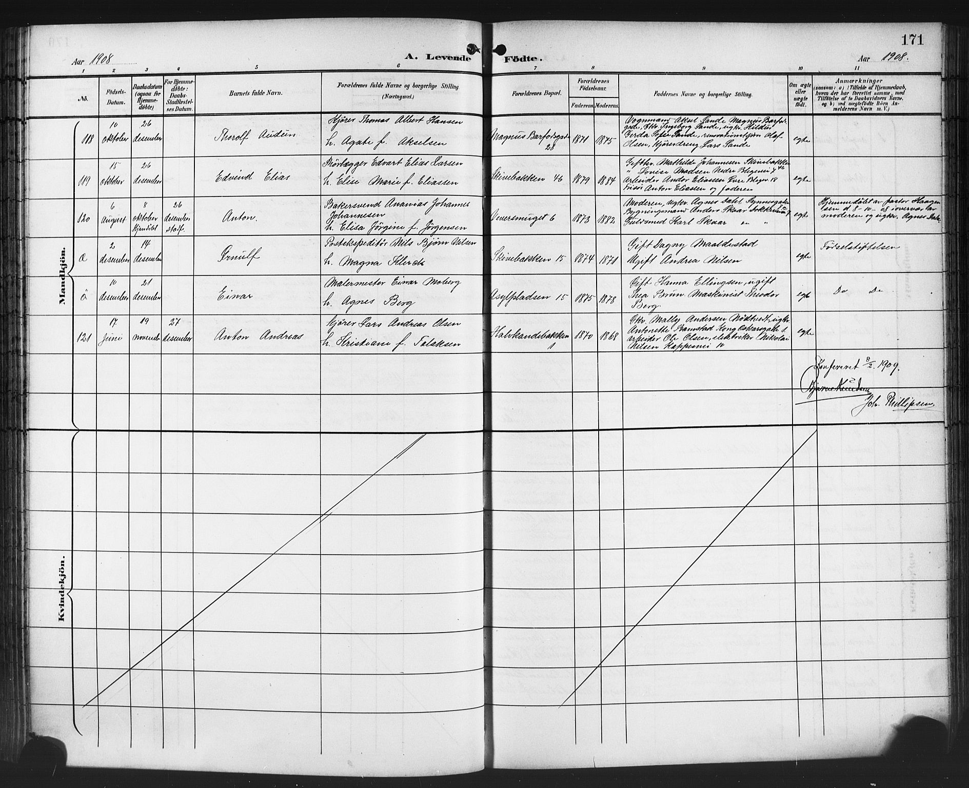 Domkirken sokneprestembete, SAB/A-74801/H/Hab/L0017: Parish register (copy) no. B 10, 1900-1915, p. 171