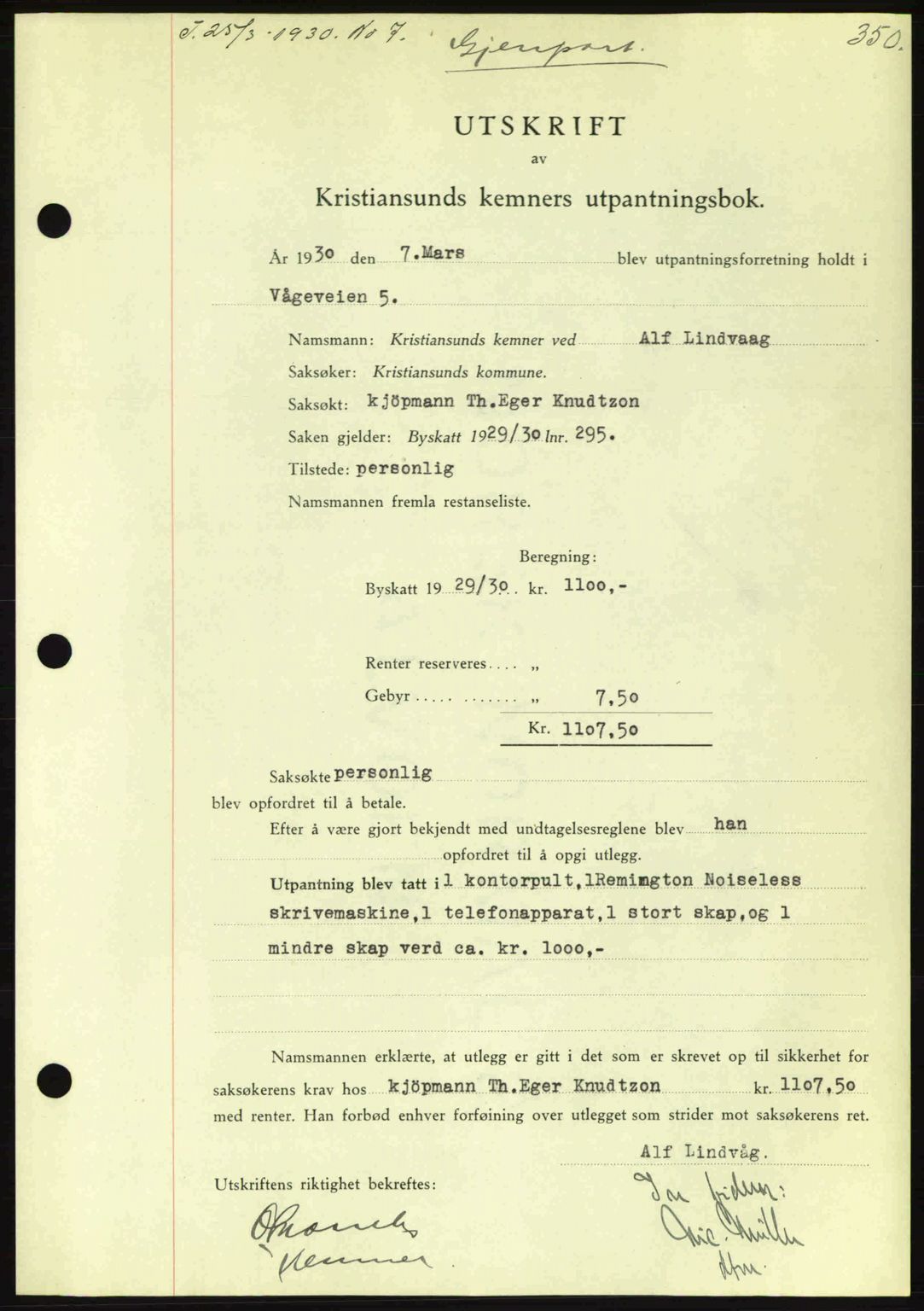 Kristiansund byfogd, AV/SAT-A-4587/A/27: Mortgage book no. 23, 1929-1930, Deed date: 25.03.1930