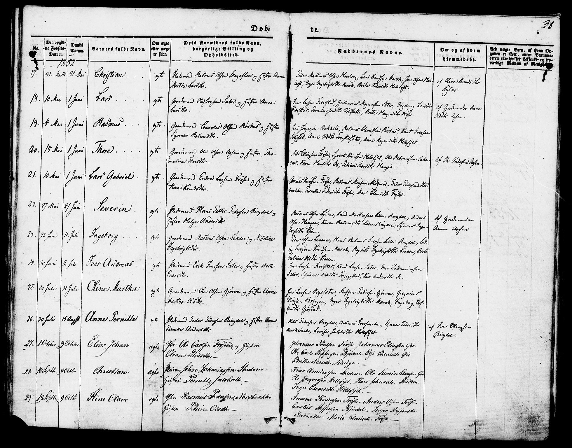 Ministerialprotokoller, klokkerbøker og fødselsregistre - Møre og Romsdal, SAT/A-1454/517/L0222: Parish register (official) no. 517A02, 1846-1862, p. 38