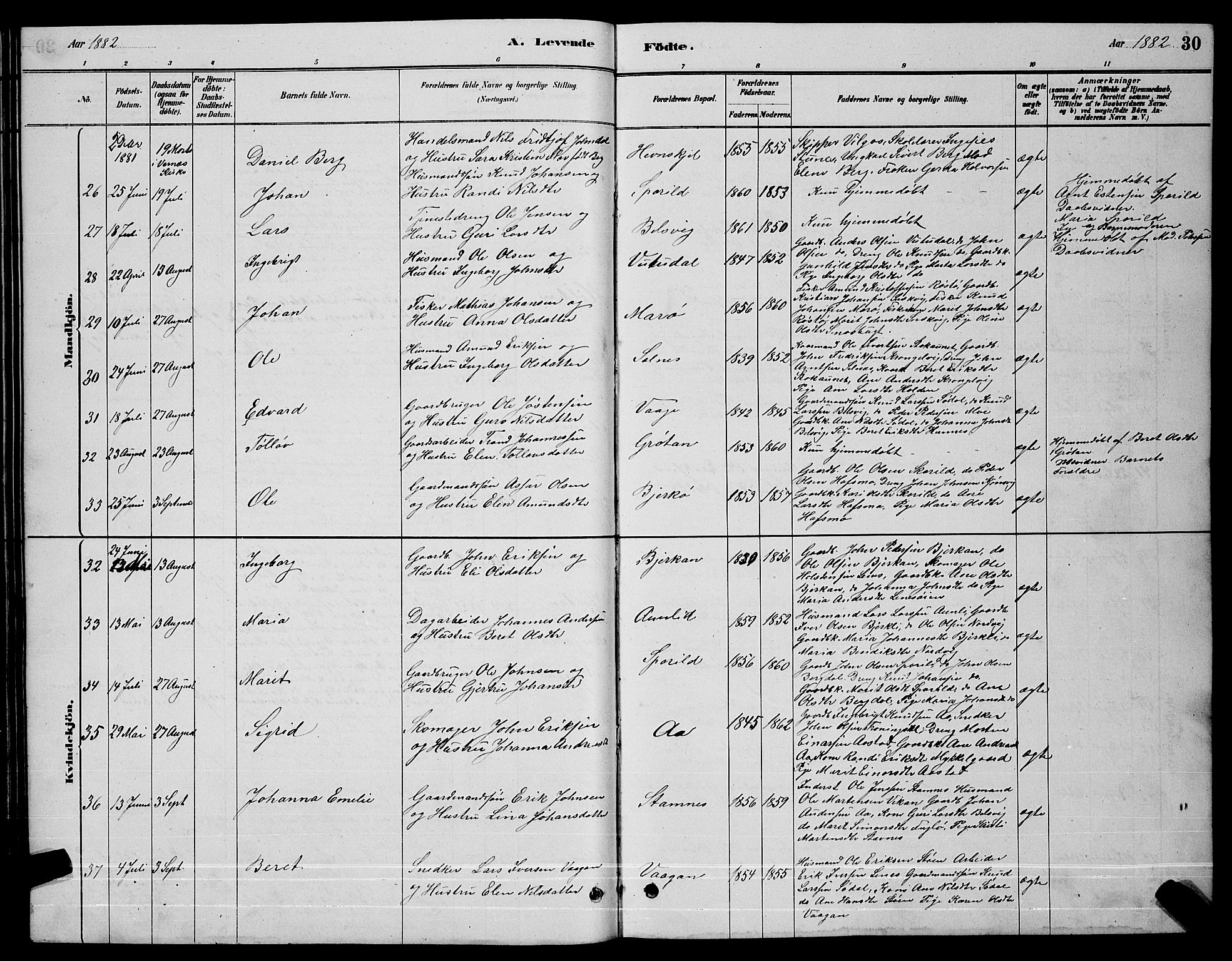 Ministerialprotokoller, klokkerbøker og fødselsregistre - Sør-Trøndelag, AV/SAT-A-1456/630/L0504: Parish register (copy) no. 630C02, 1879-1898, p. 30