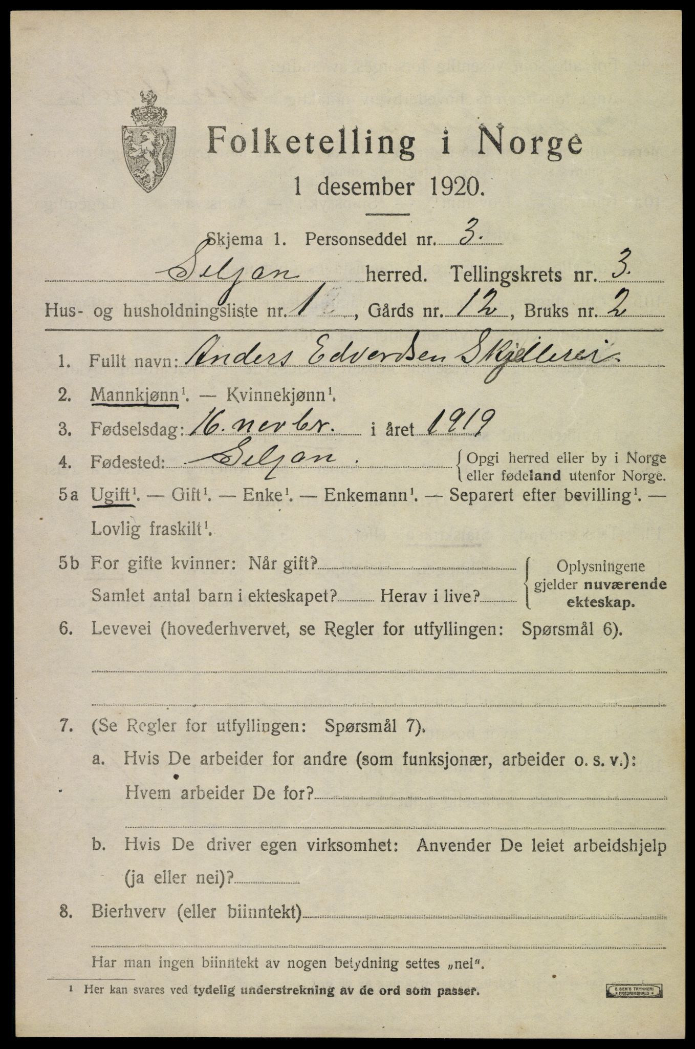 SAKO, 1920 census for Siljan, 1920, p. 1457