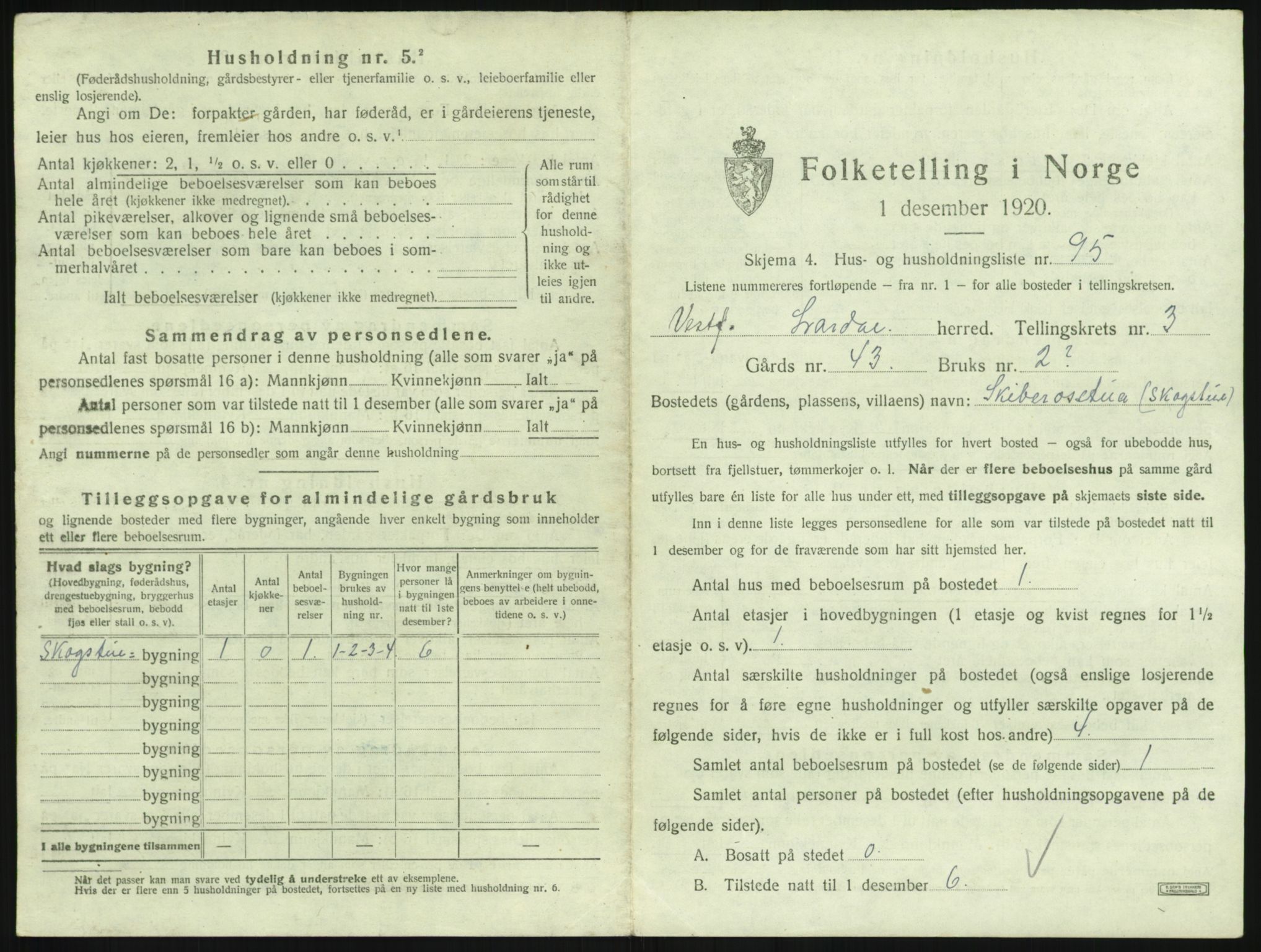 SAKO, 1920 census for Lardal, 1920, p. 505