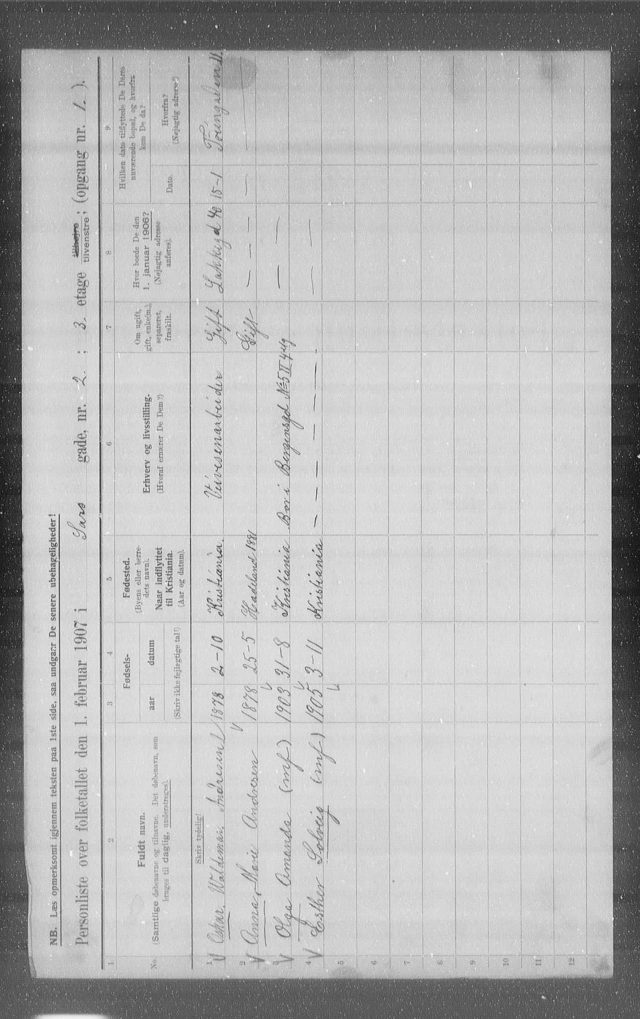 OBA, Municipal Census 1907 for Kristiania, 1907, p. 45651