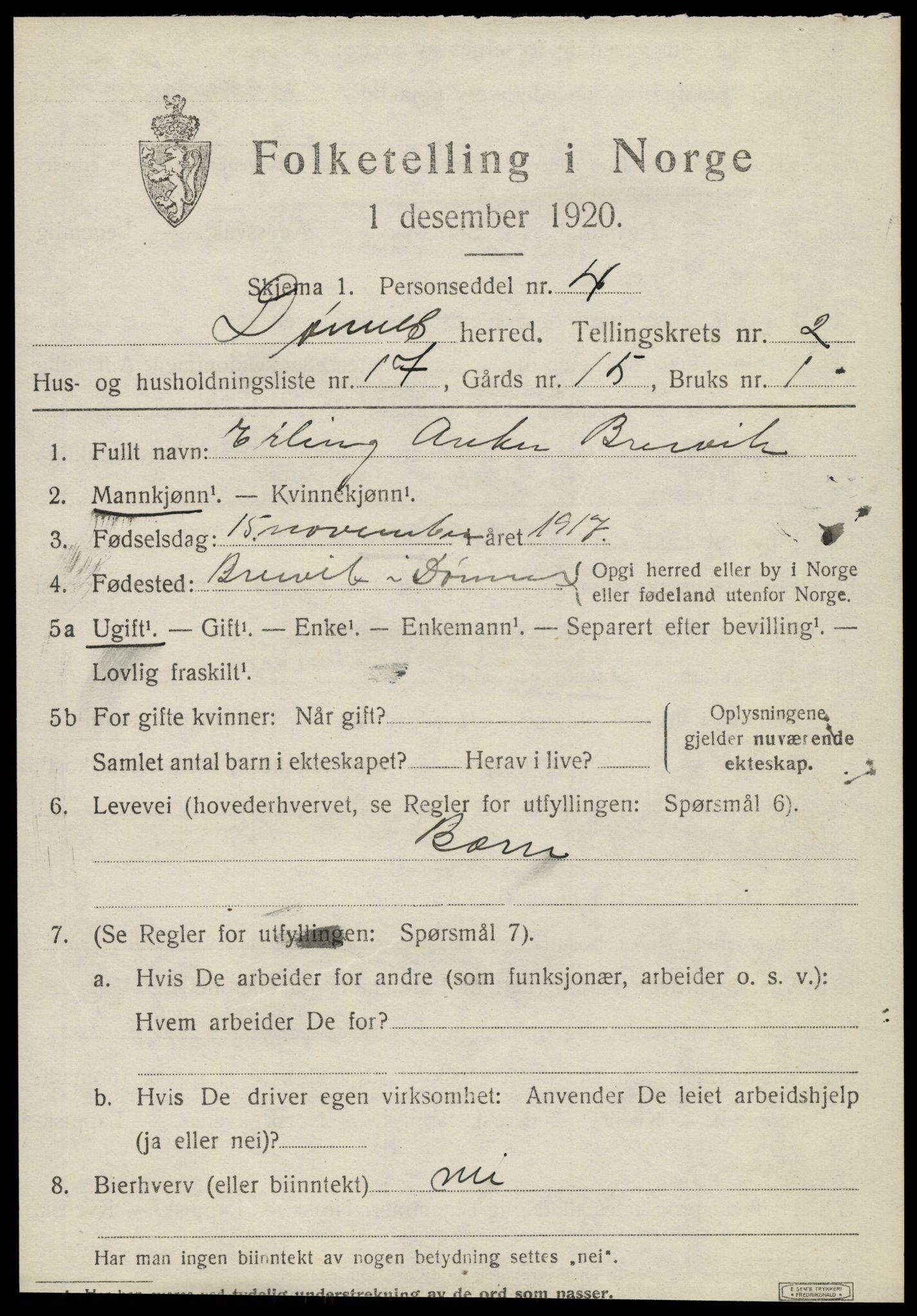 SAT, 1920 census for Dønnes, 1920, p. 1406