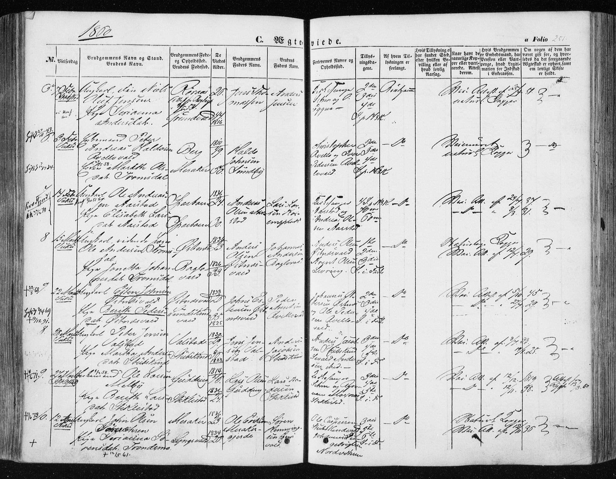 Ministerialprotokoller, klokkerbøker og fødselsregistre - Nord-Trøndelag, SAT/A-1458/723/L0240: Parish register (official) no. 723A09, 1852-1860, p. 251