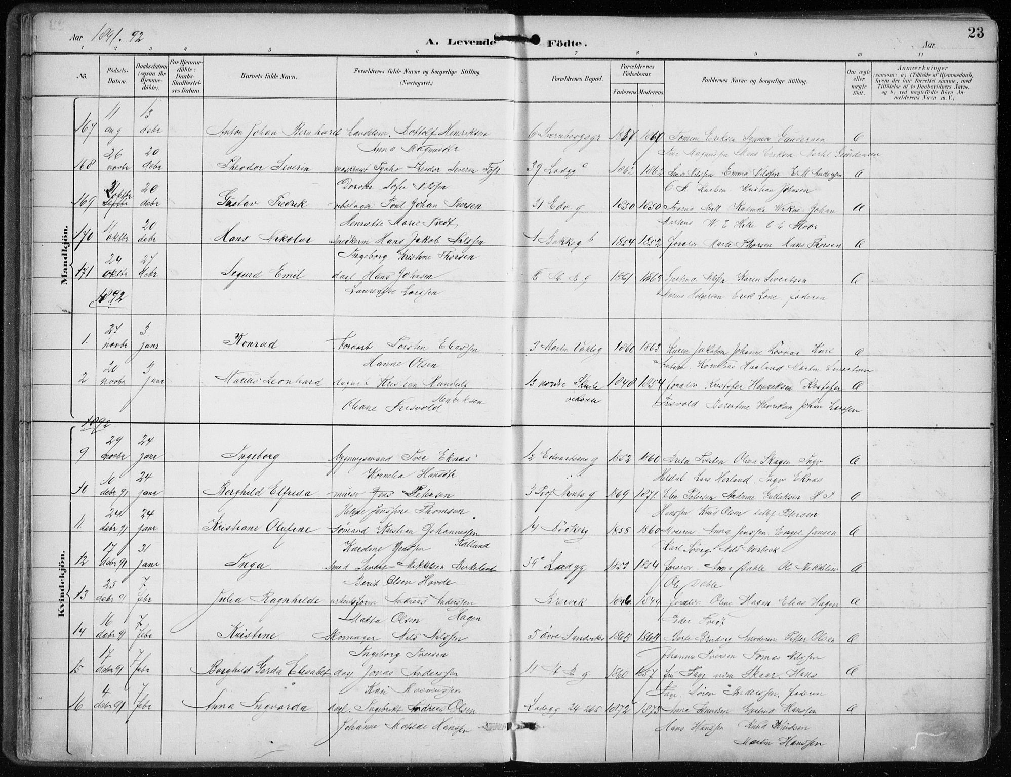 Sandviken Sokneprestembete, AV/SAB-A-77601/H/Ha/L0005: Parish register (official) no. B 2, 1891-1901, p. 23