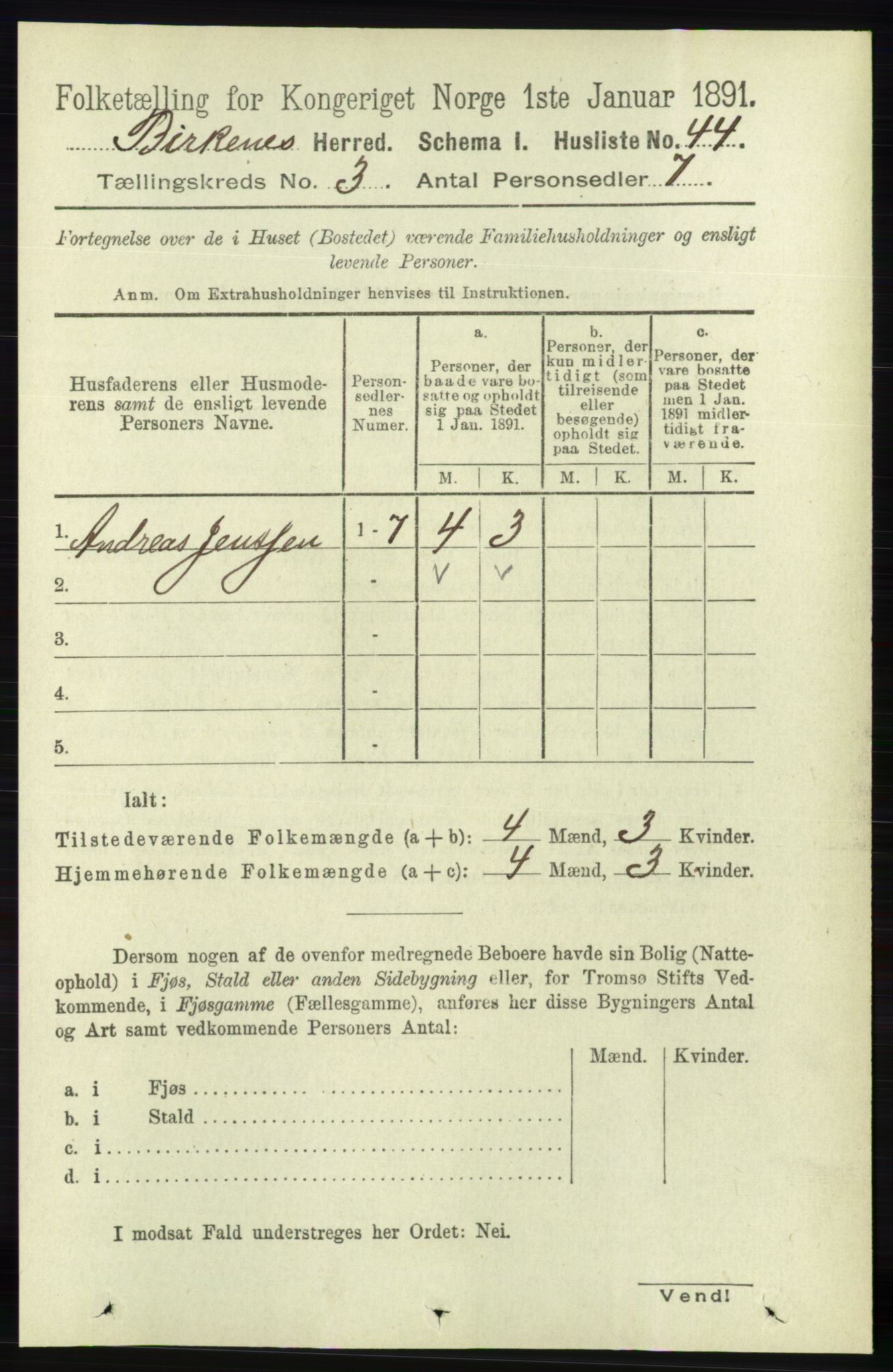 RA, 1891 Census for 0928 Birkenes, 1891, p. 824