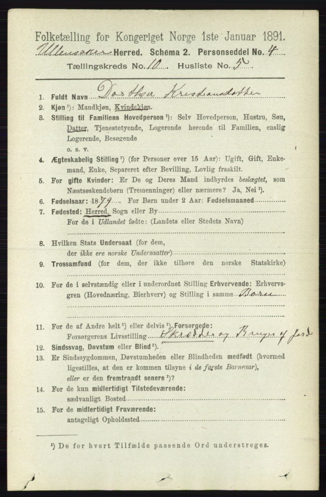 RA, 1891 census for 0235 Ullensaker, 1891, p. 4538