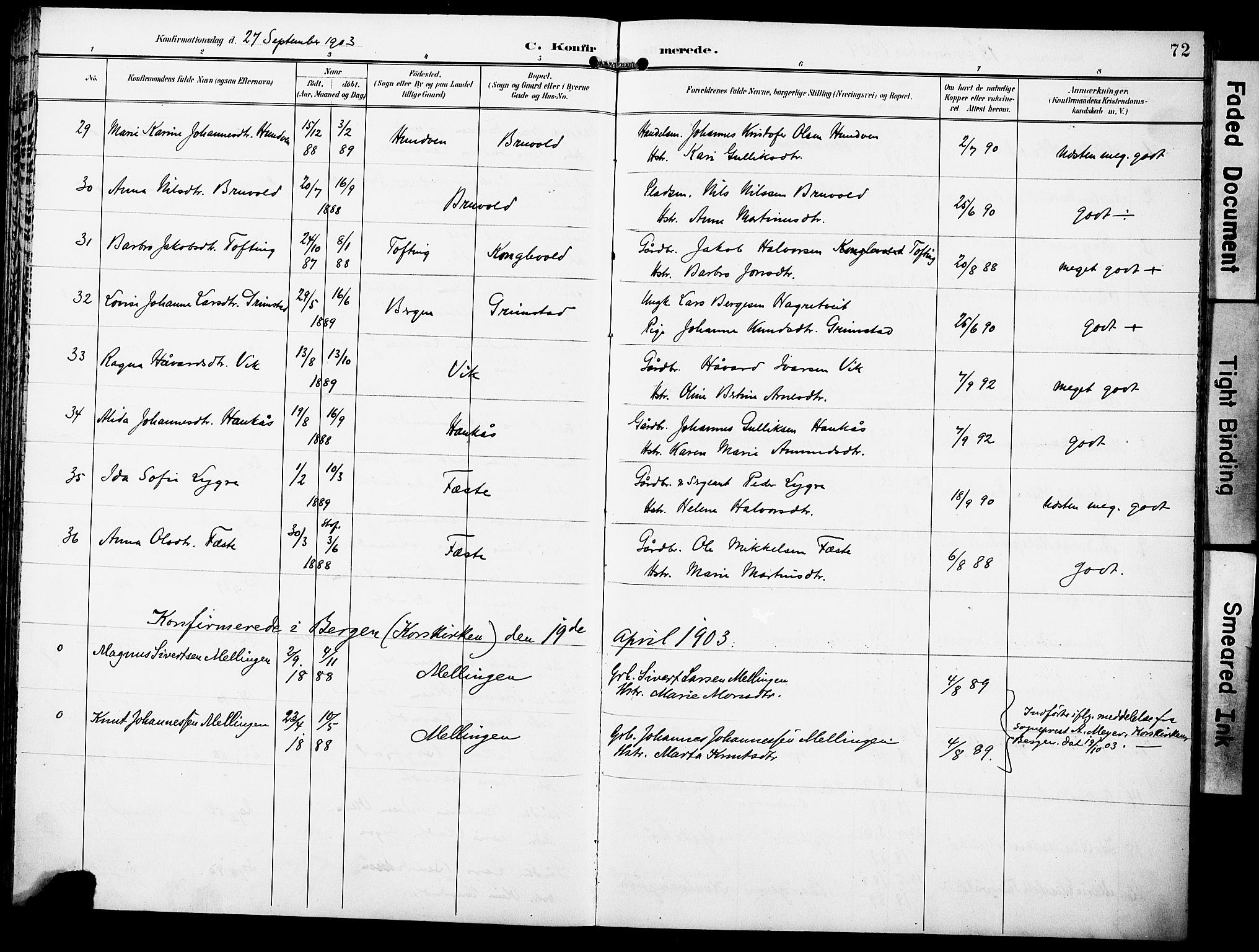 Lindås Sokneprestembete, SAB/A-76701/H/Haa: Parish register (official) no. E 2, 1897-1912, p. 72