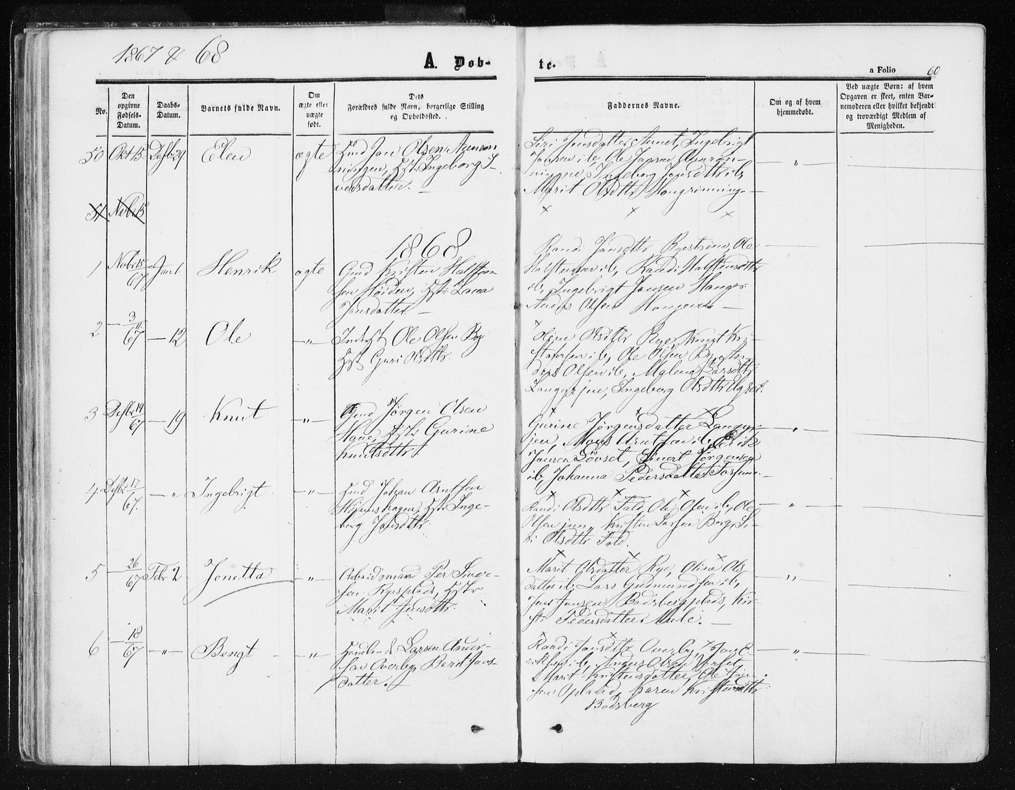 Ministerialprotokoller, klokkerbøker og fødselsregistre - Sør-Trøndelag, SAT/A-1456/612/L0377: Parish register (official) no. 612A09, 1859-1877, p. 60