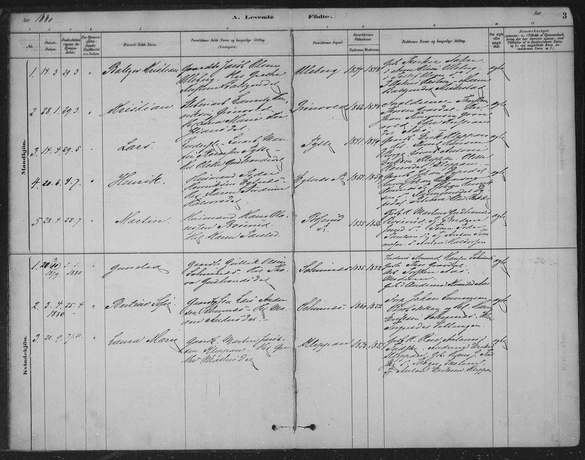 Sandsvær kirkebøker, AV/SAKO-A-244/F/Fe/L0001: Parish register (official) no. V 1, 1878-1936, p. 3