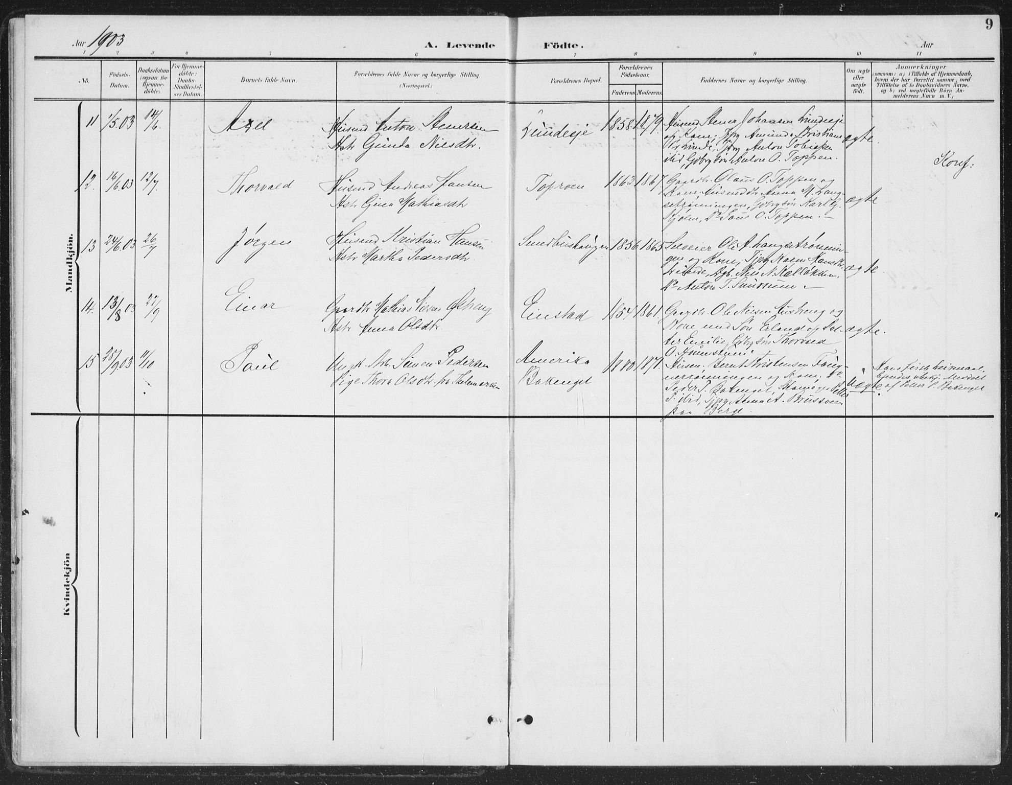 Østre Gausdal prestekontor, AV/SAH-PREST-092/H/Ha/Haa/L0005: Parish register (official) no. 5, 1902-1920, p. 9