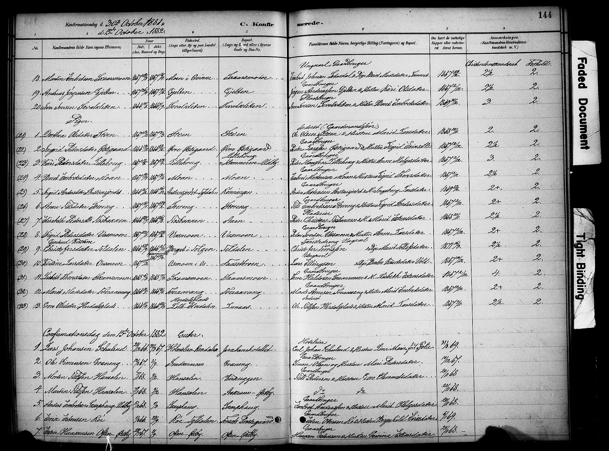 Tynset prestekontor, SAH/PREST-058/H/Ha/Hab/L0006: Parish register (copy) no. 6, 1880-1899, p. 144