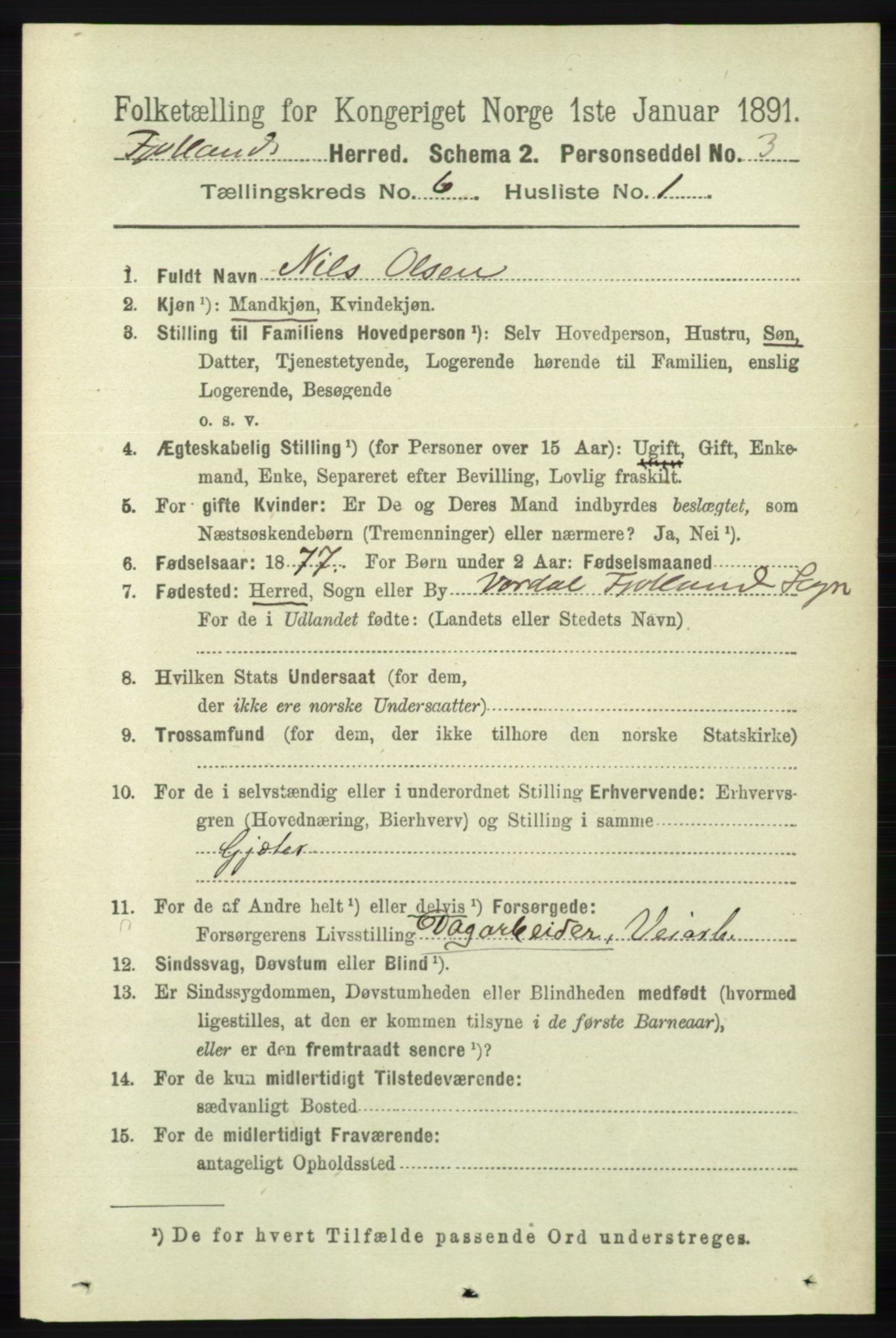 RA, 1891 census for 1036 Fjotland, 1891, p. 863