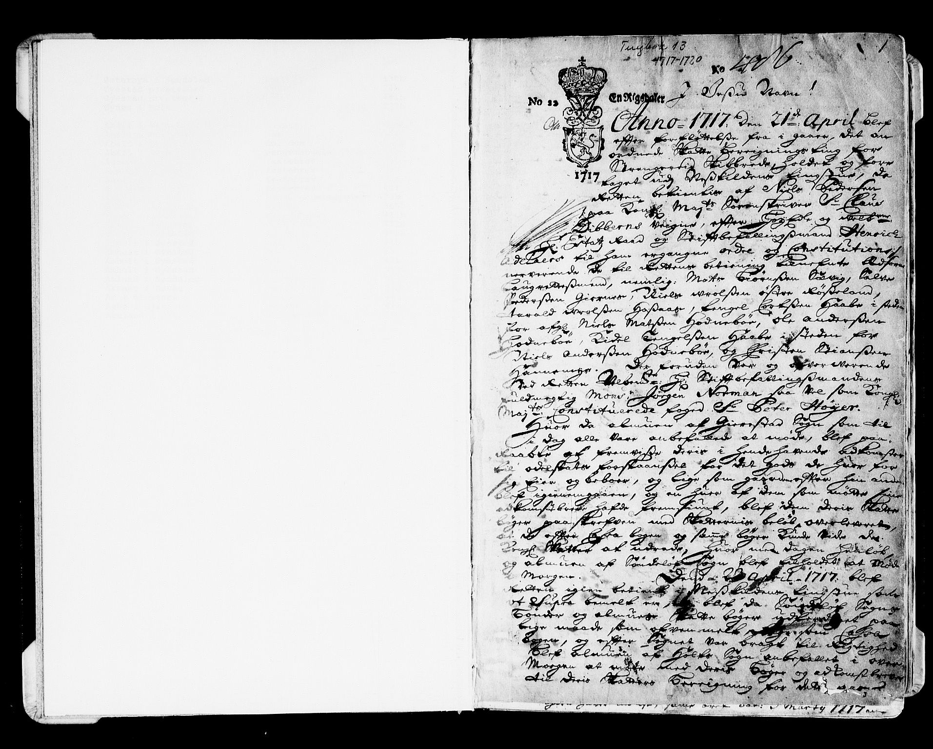 Nedenes sorenskriveri før 1824, SAK/1221-0007/F/Fa/L0018: Tingbok med register nr 13, 1717-1720, p. 0b-1a
