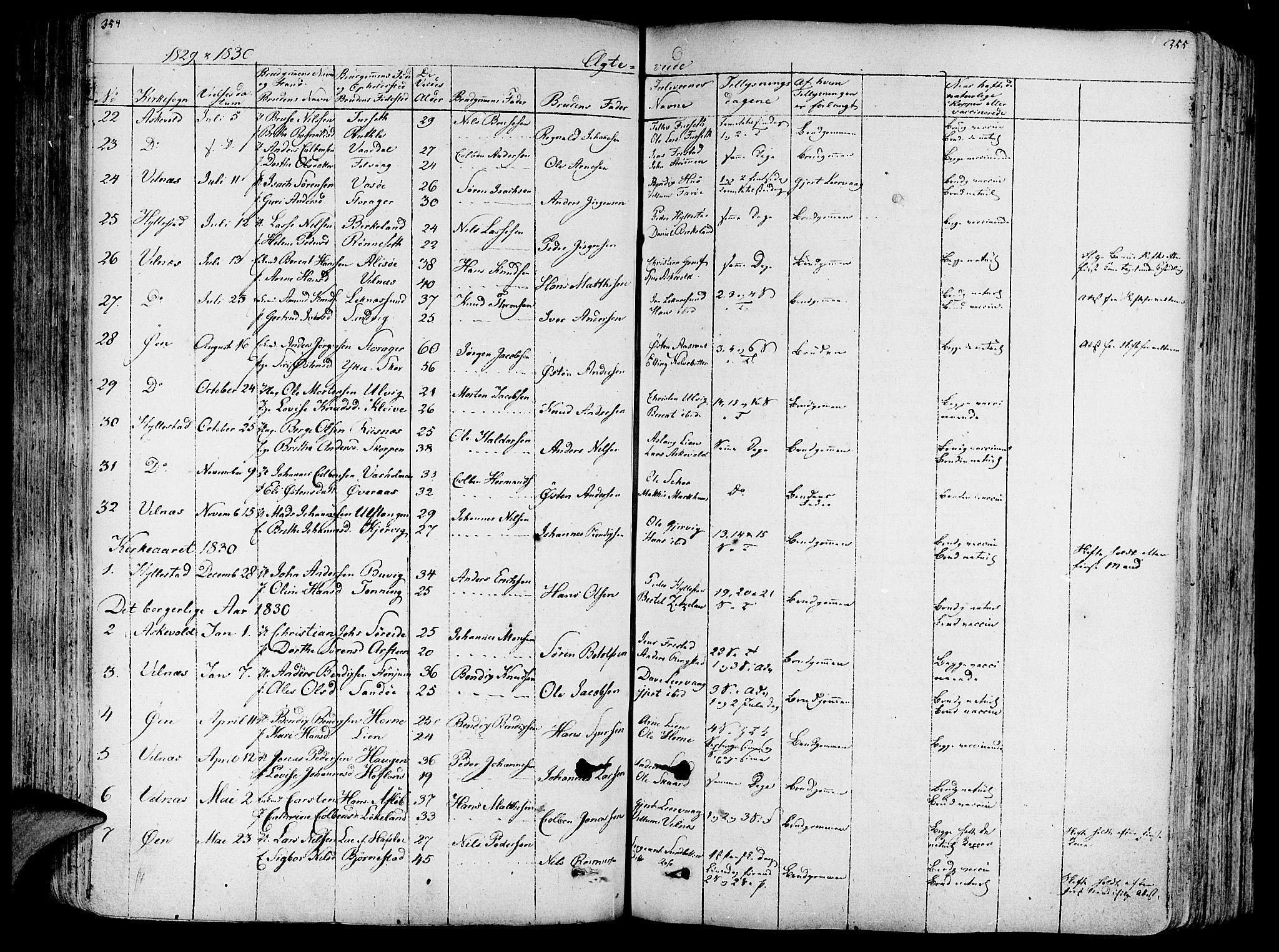 Askvoll sokneprestembete, SAB/A-79501/H/Haa/Haaa/L0010: Parish register (official) no. A 10, 1821-1844, p. 354-355