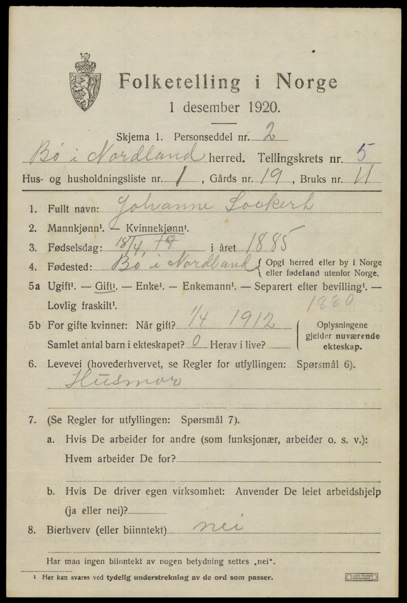 SAT, 1920 census for Bø, 1920, p. 4326