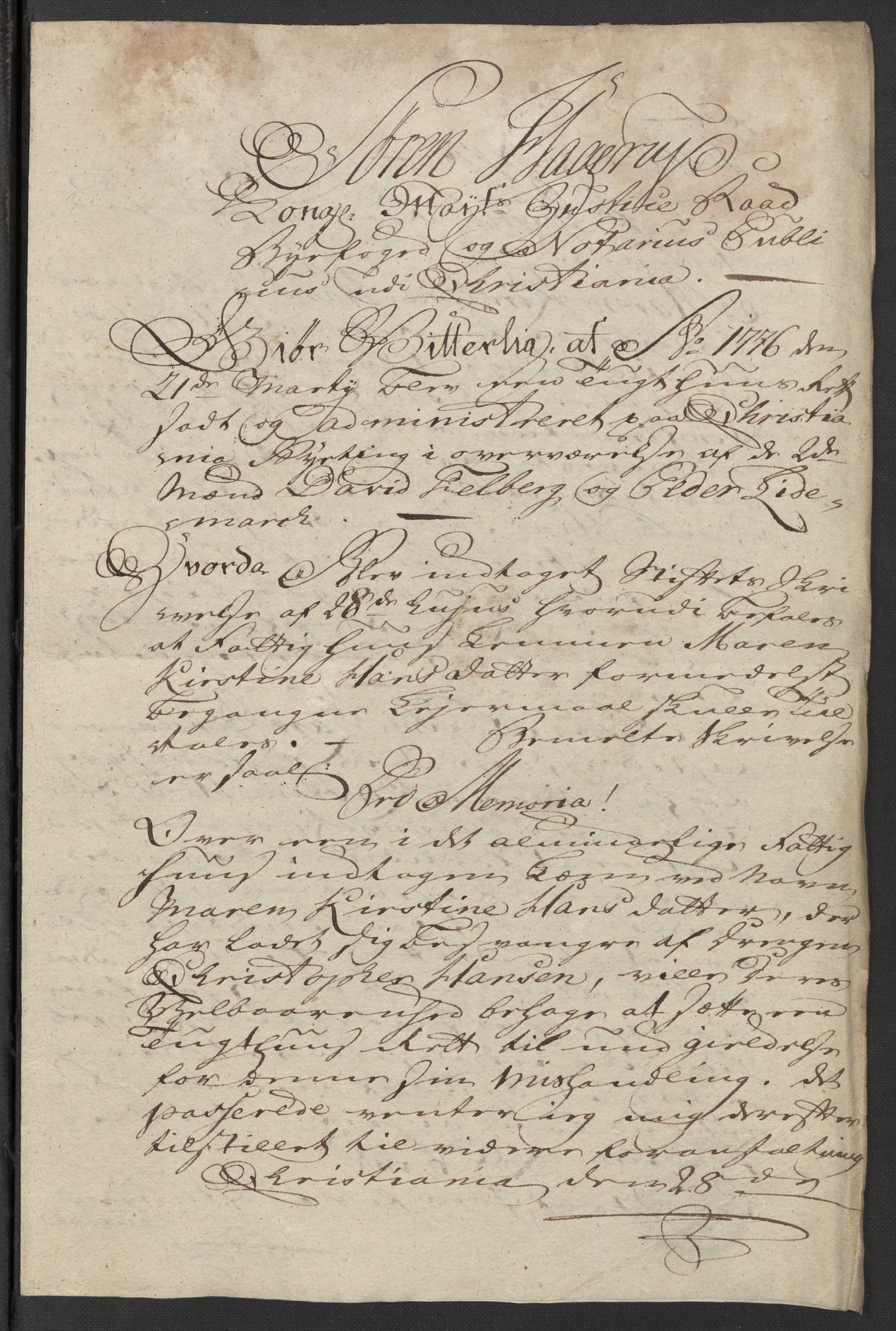 Kristiania stiftamt, SAO/A-10386/G/Gm/L0011: Domsakter og forhør, 1776, p. 416