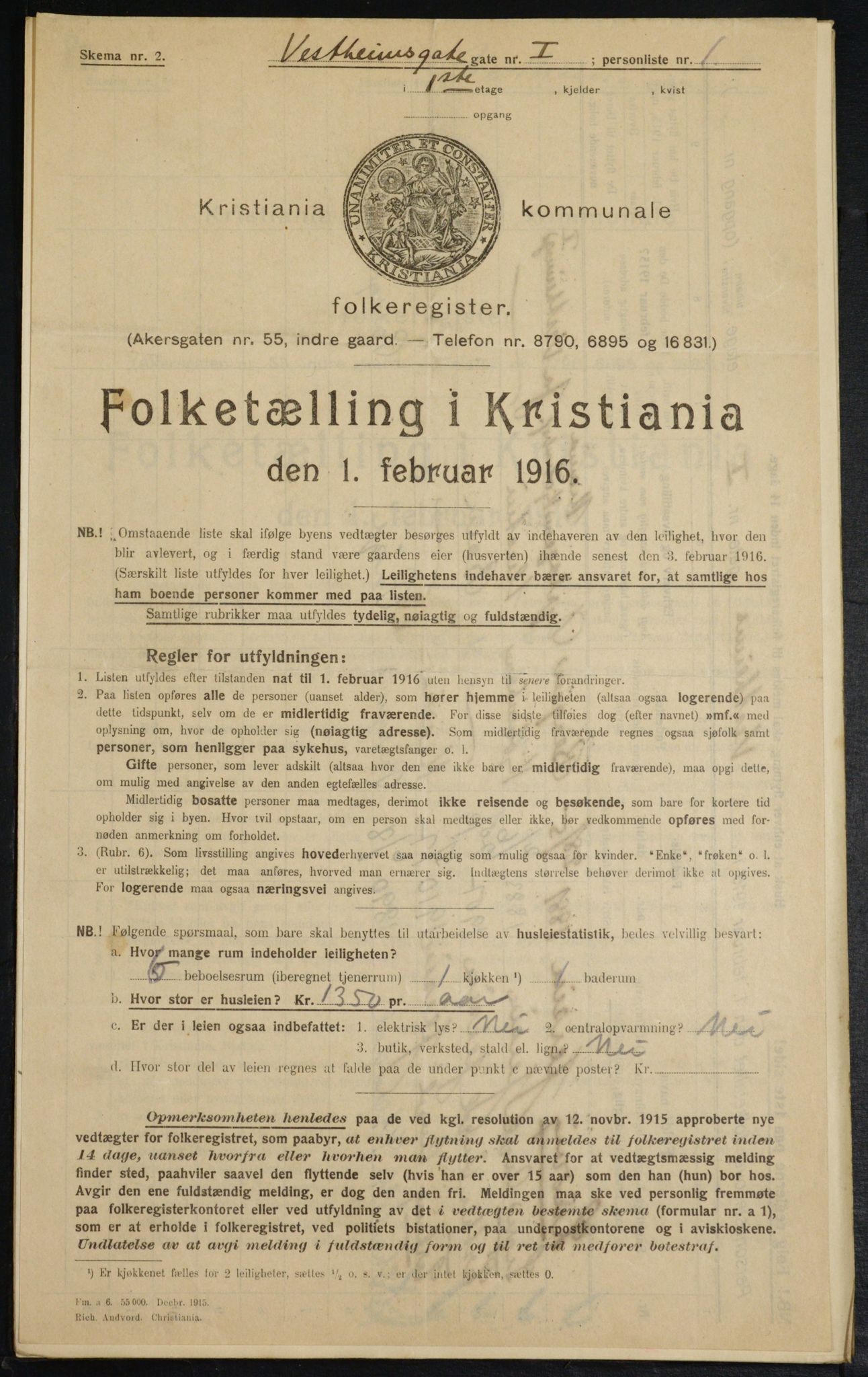 OBA, Municipal Census 1916 for Kristiania, 1916, p. 126174