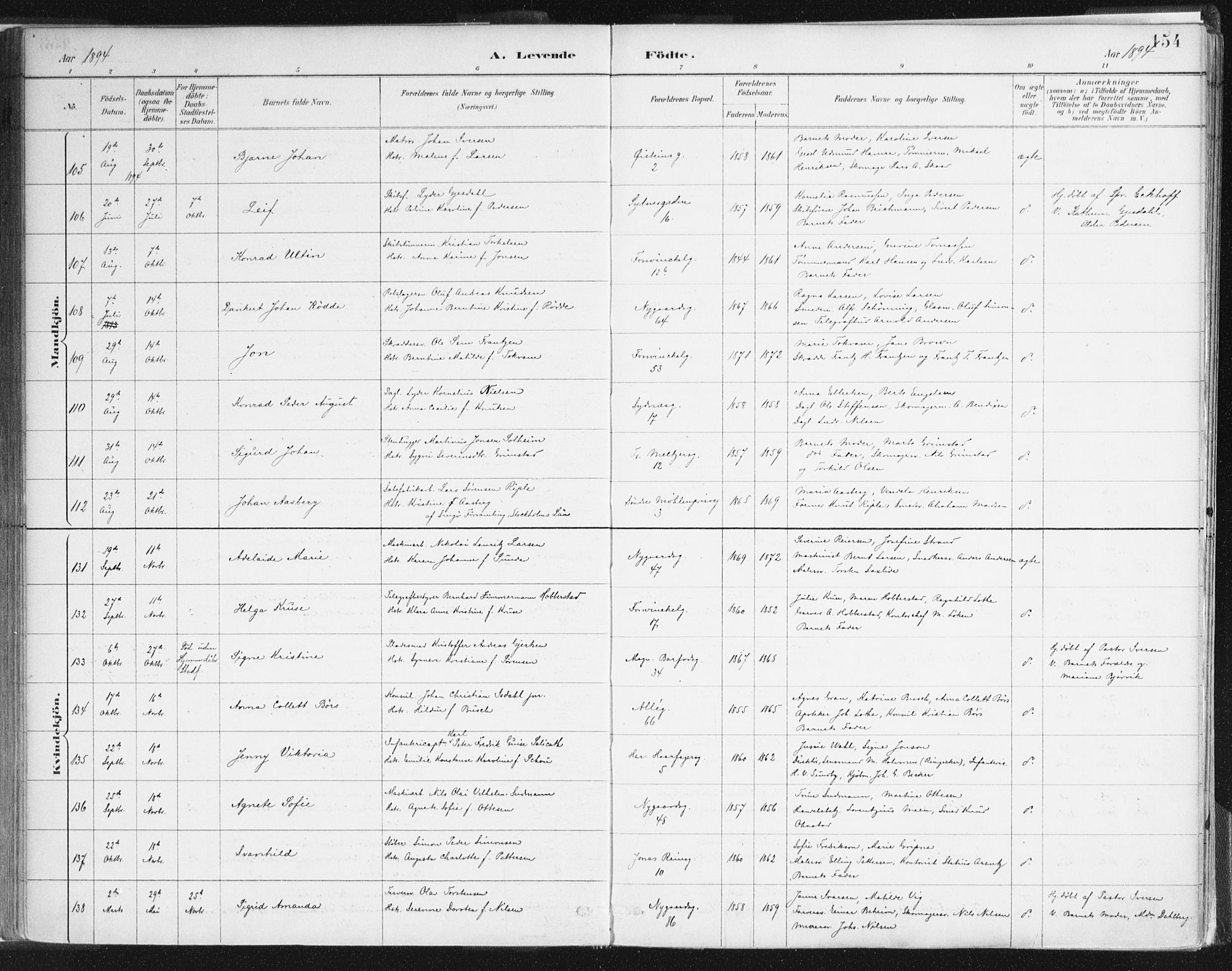 Johanneskirken sokneprestembete, AV/SAB-A-76001/H/Haa/L0001: Parish register (official) no. A 1, 1885-1900, p. 154