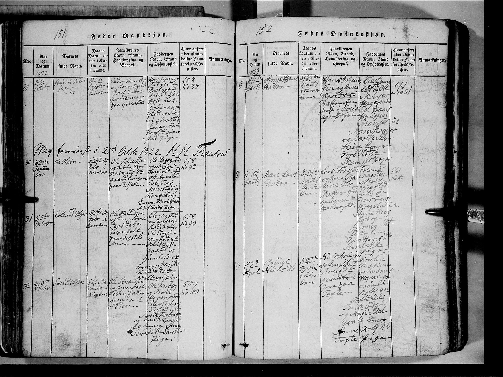 Lom prestekontor, SAH/PREST-070/L/L0003: Parish register (copy) no. 3, 1815-1844, p. 151-152