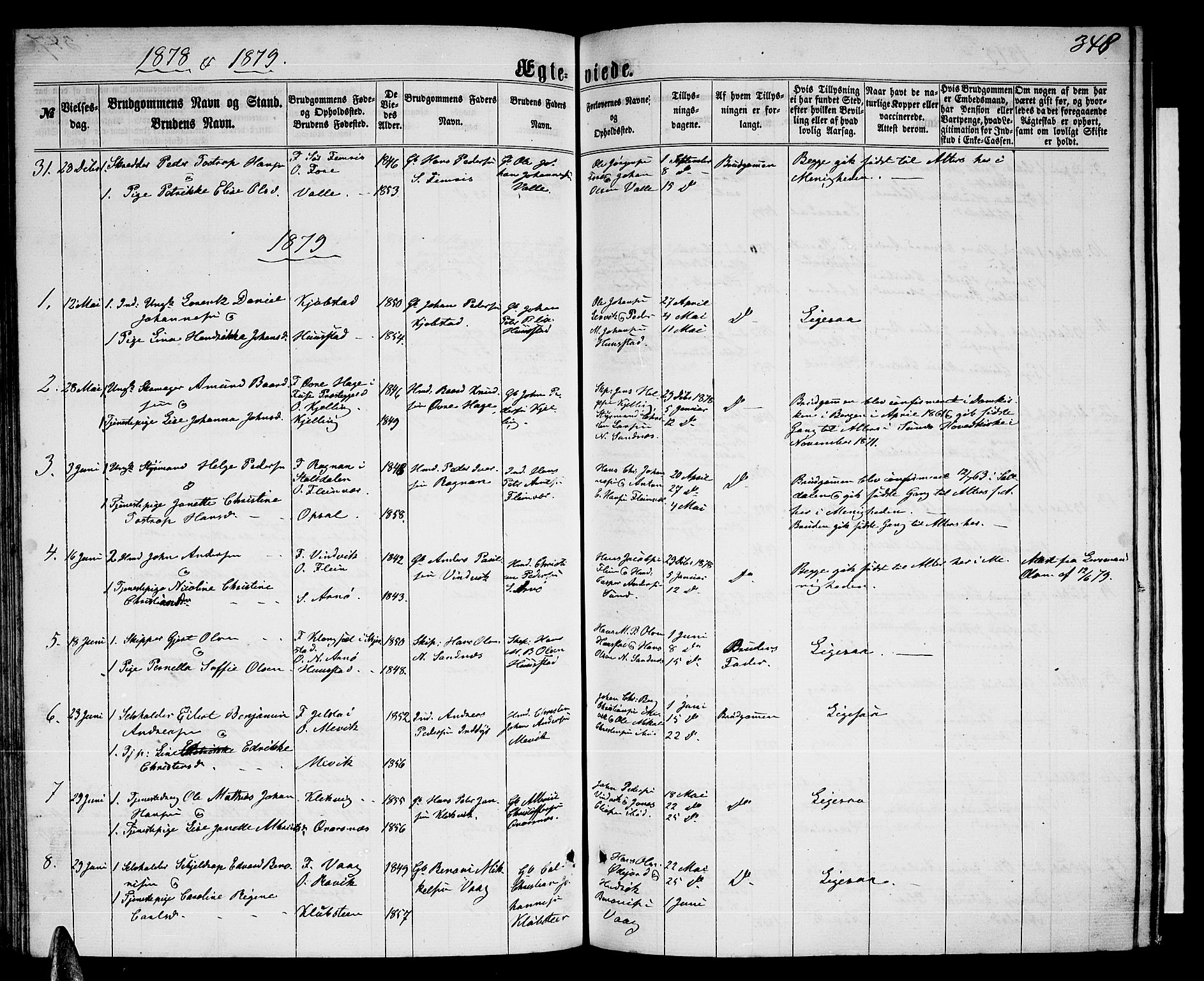 Ministerialprotokoller, klokkerbøker og fødselsregistre - Nordland, AV/SAT-A-1459/805/L0107: Parish register (copy) no. 805C03, 1862-1885, p. 348