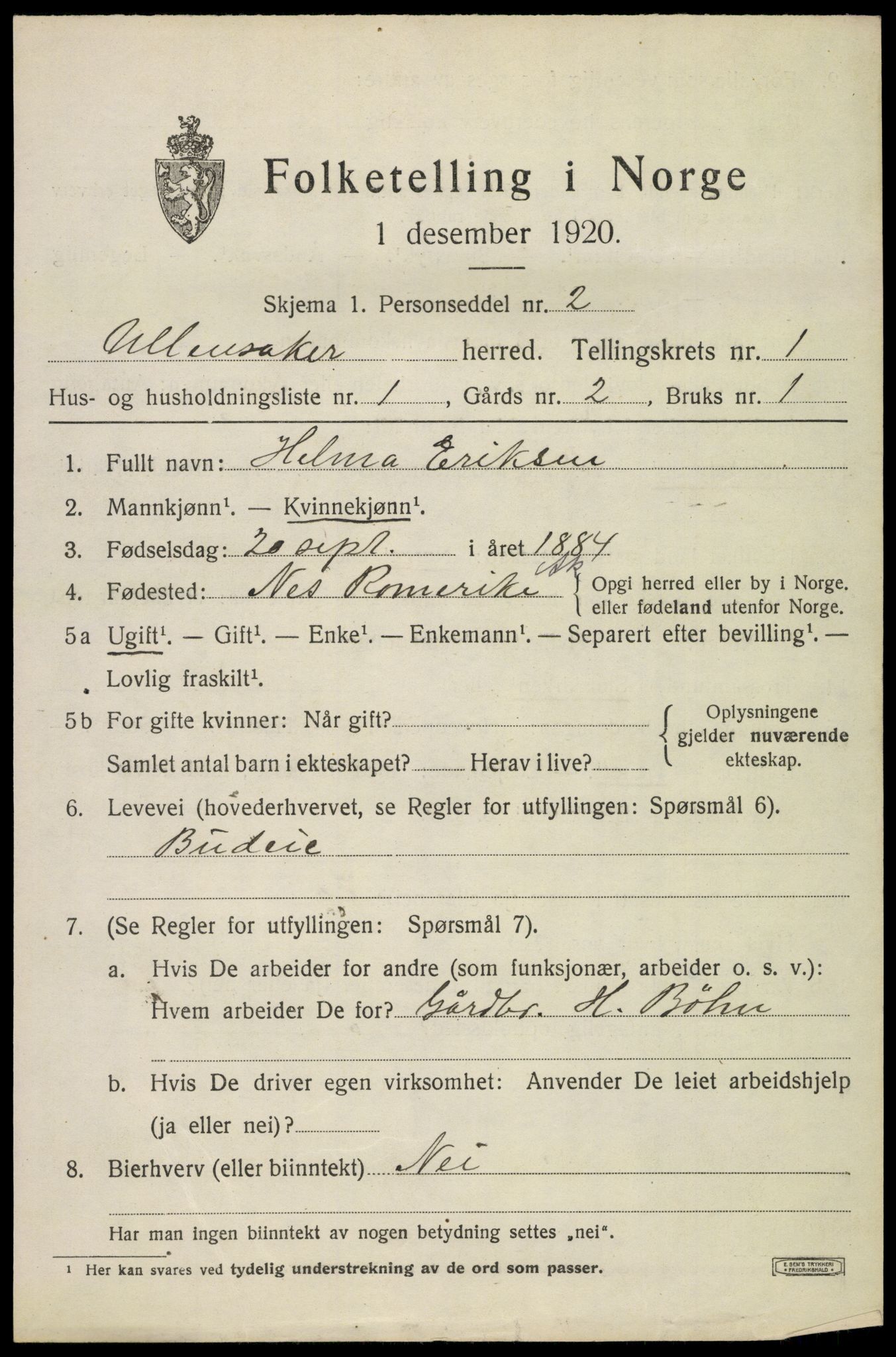 SAO, 1920 census for Ullensaker, 1920, p. 2461