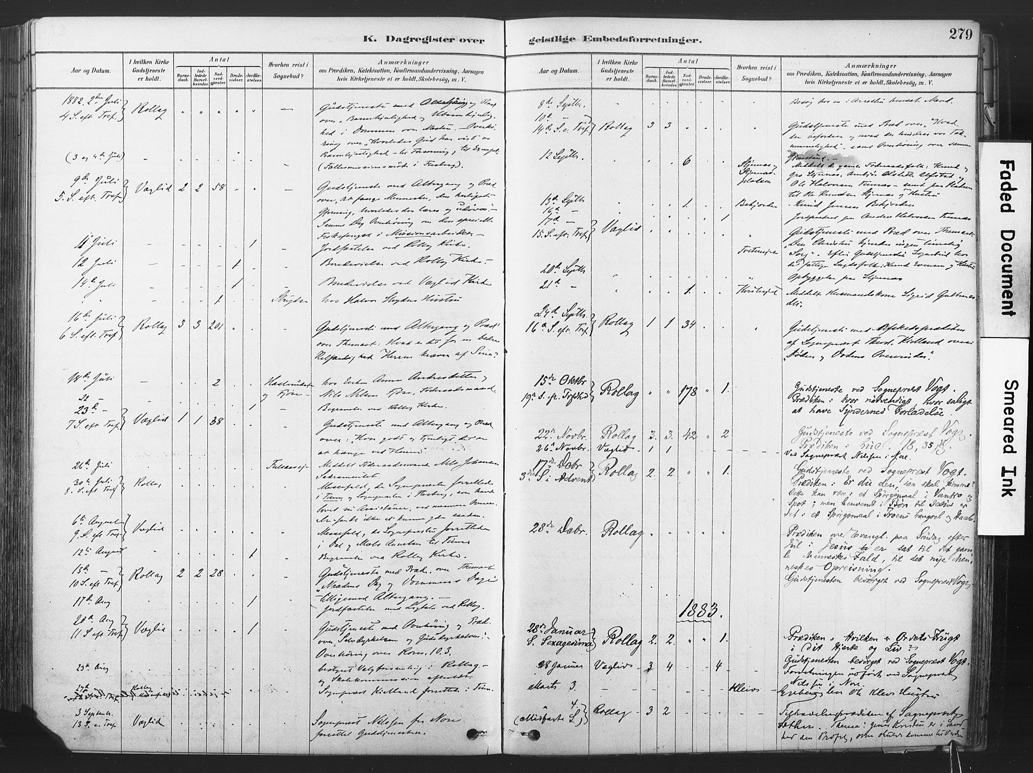 Rollag kirkebøker, SAKO/A-240/F/Fa/L0011: Parish register (official) no. I 11, 1878-1902, p. 279