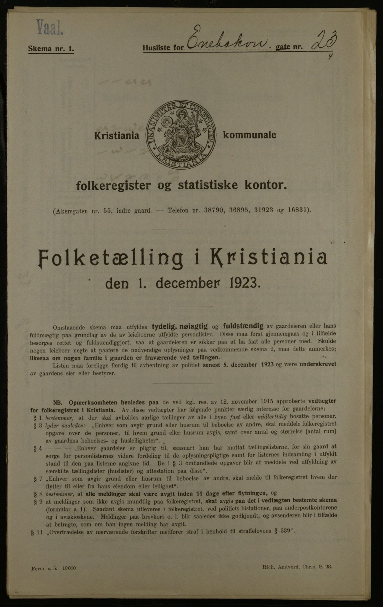 OBA, Municipal Census 1923 for Kristiania, 1923, p. 23613