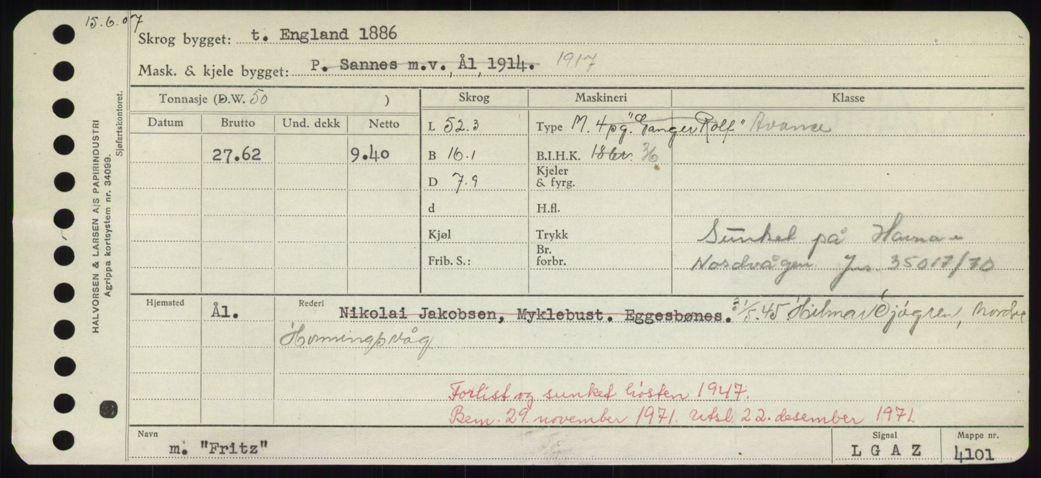 Sjøfartsdirektoratet med forløpere, Skipsmålingen, RA/S-1627/H/Hd/L0011: Fartøy, Fla-Får, p. 489