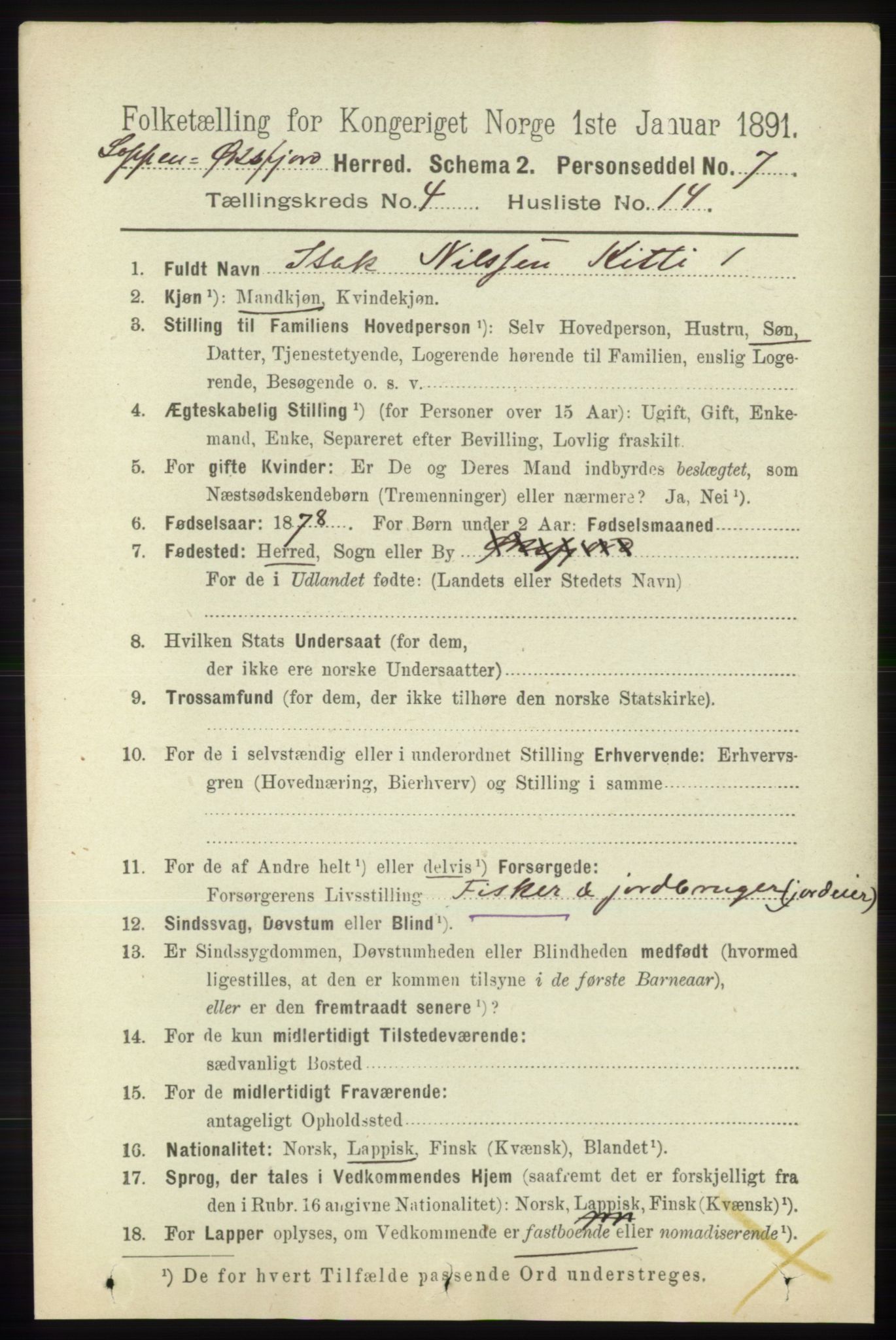 RA, 1891 census for 2014 Loppa, 1891, p. 950