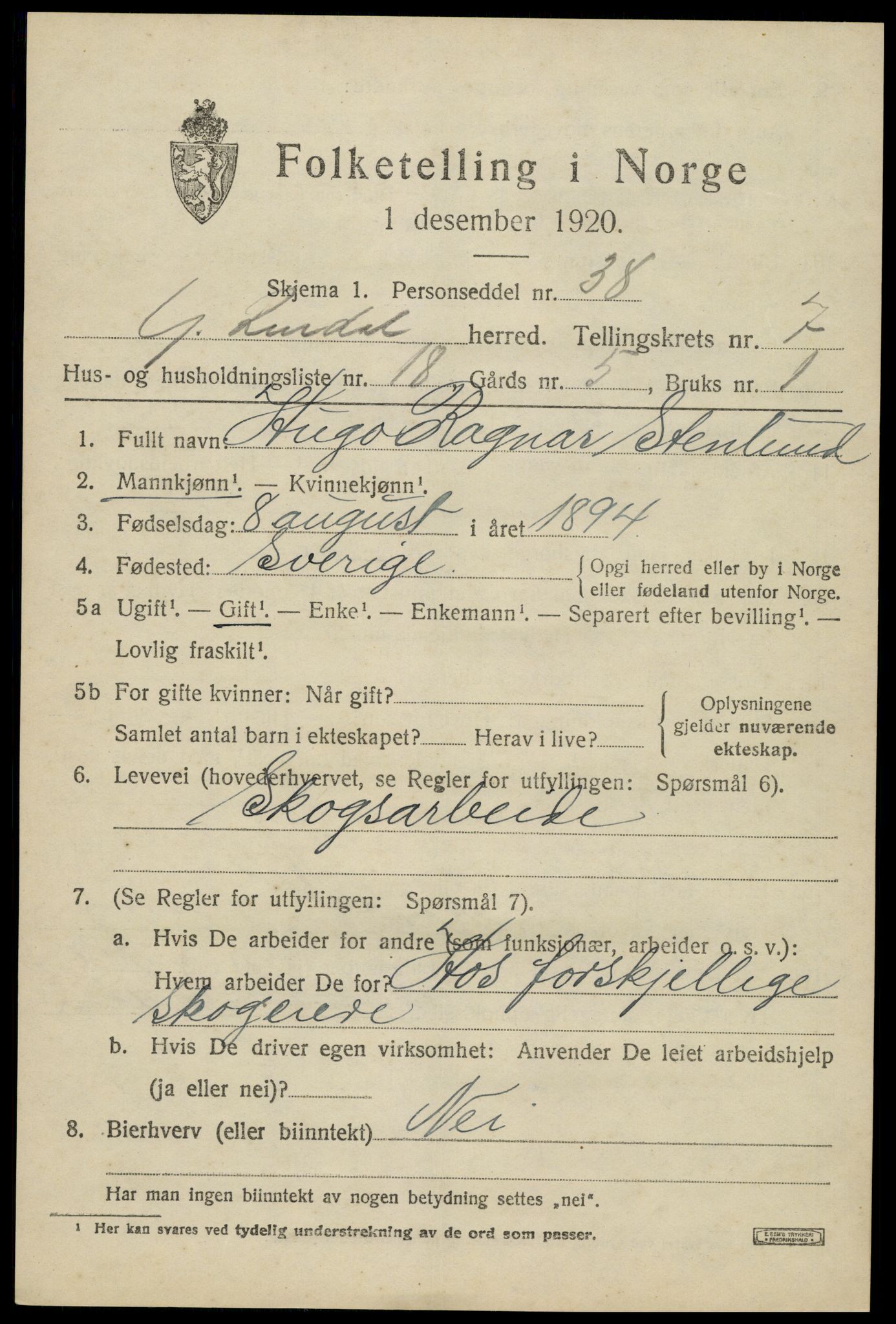 SAH, 1920 census for Ytre Rendal, 1920, p. 3909