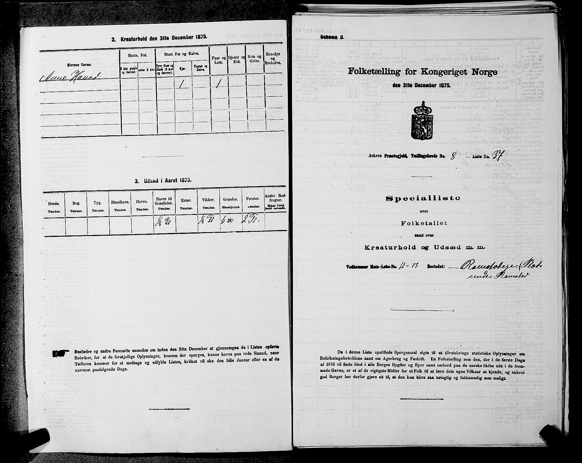 RA, 1875 census for 0220P Asker, 1875, p. 1436