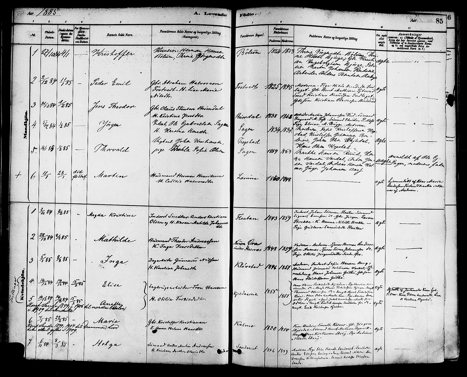 Sande Kirkebøker, AV/SAKO-A-53/F/Fa/L0006: Parish register (official) no. 6, 1878-1888, p. 85