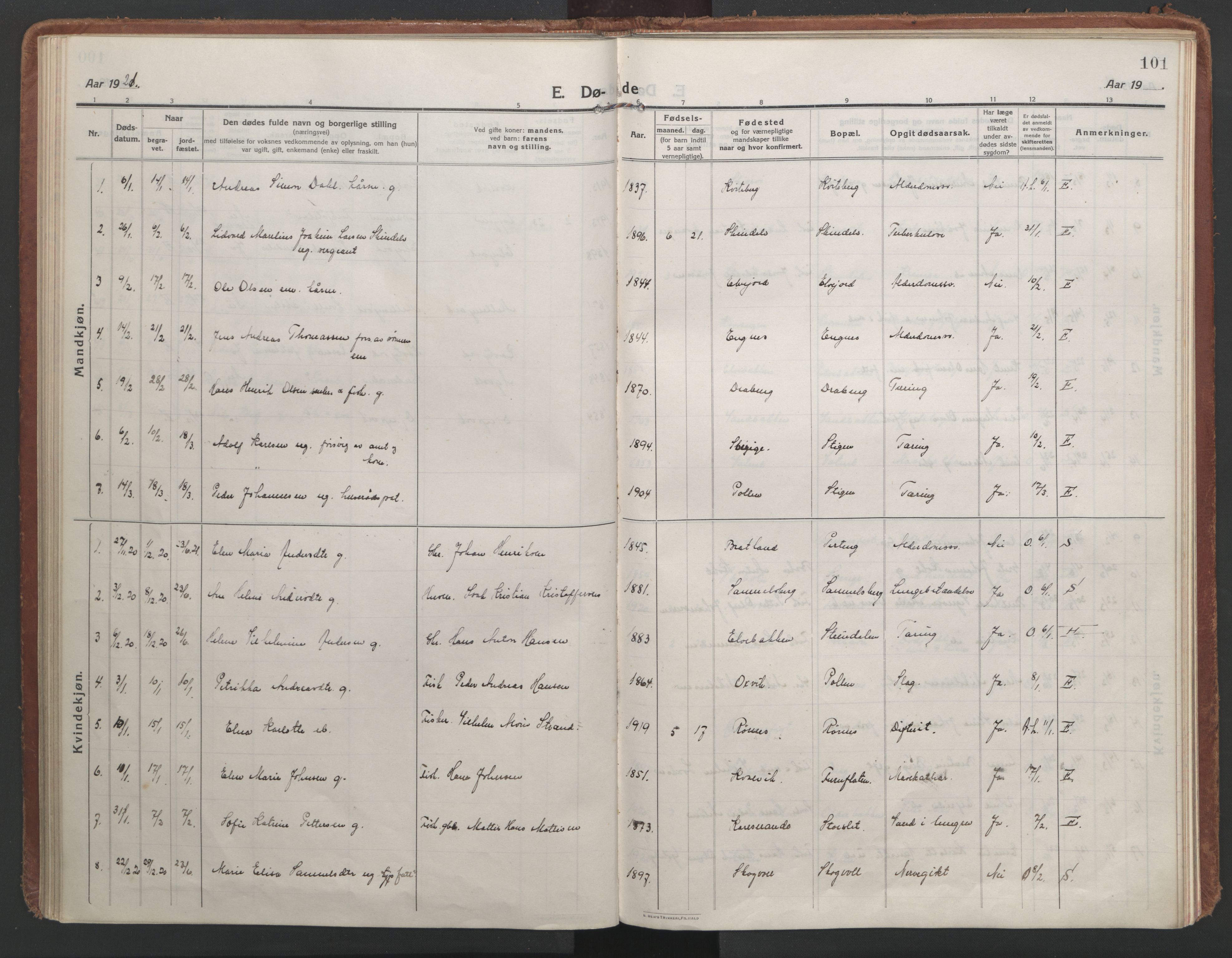 Lyngen sokneprestembete, AV/SATØ-S-1289/H/He/Hea/L0013kirke: Parish register (official) no. 13, 1914-1923, p. 101