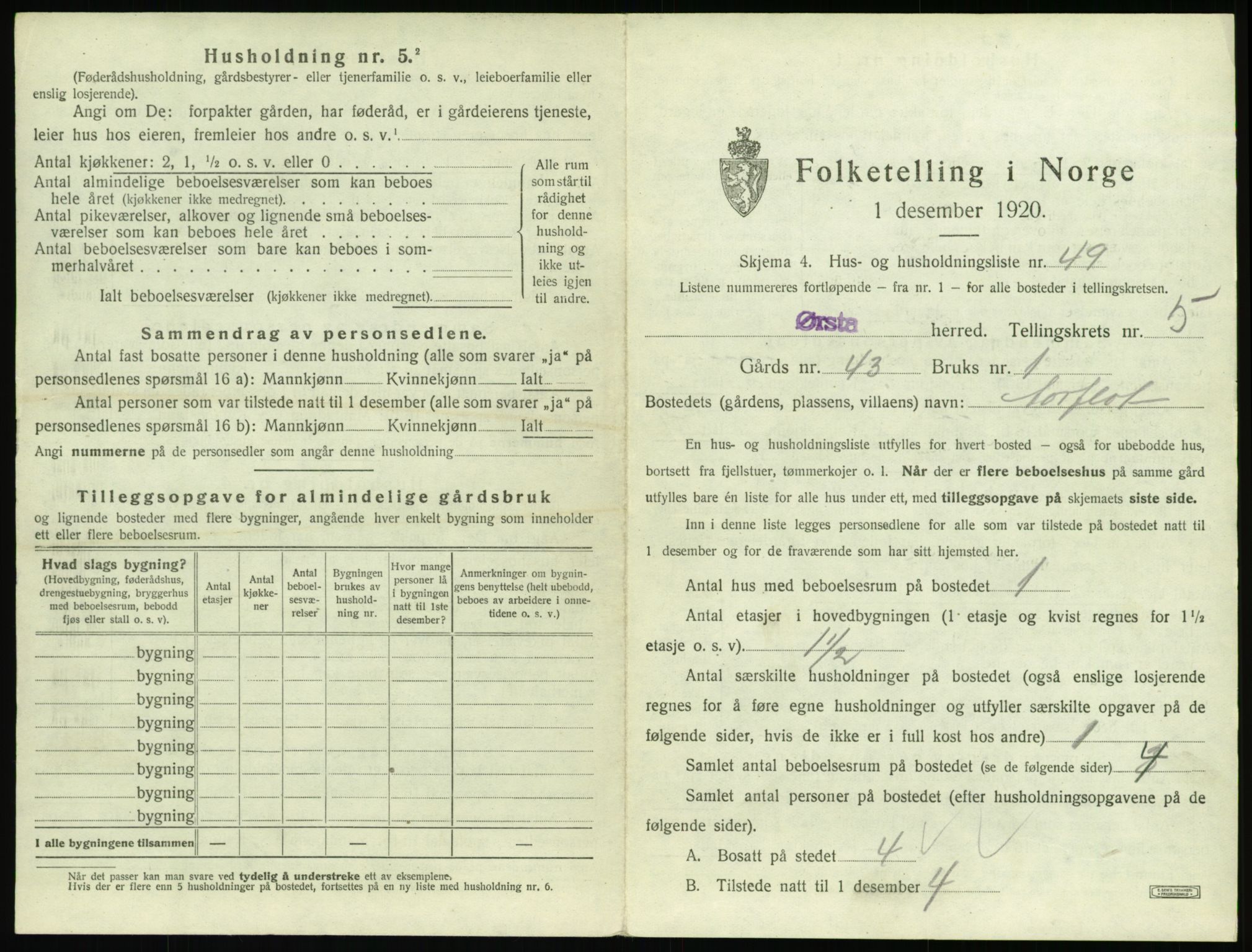 SAT, 1920 census for Ørsta, 1920, p. 600