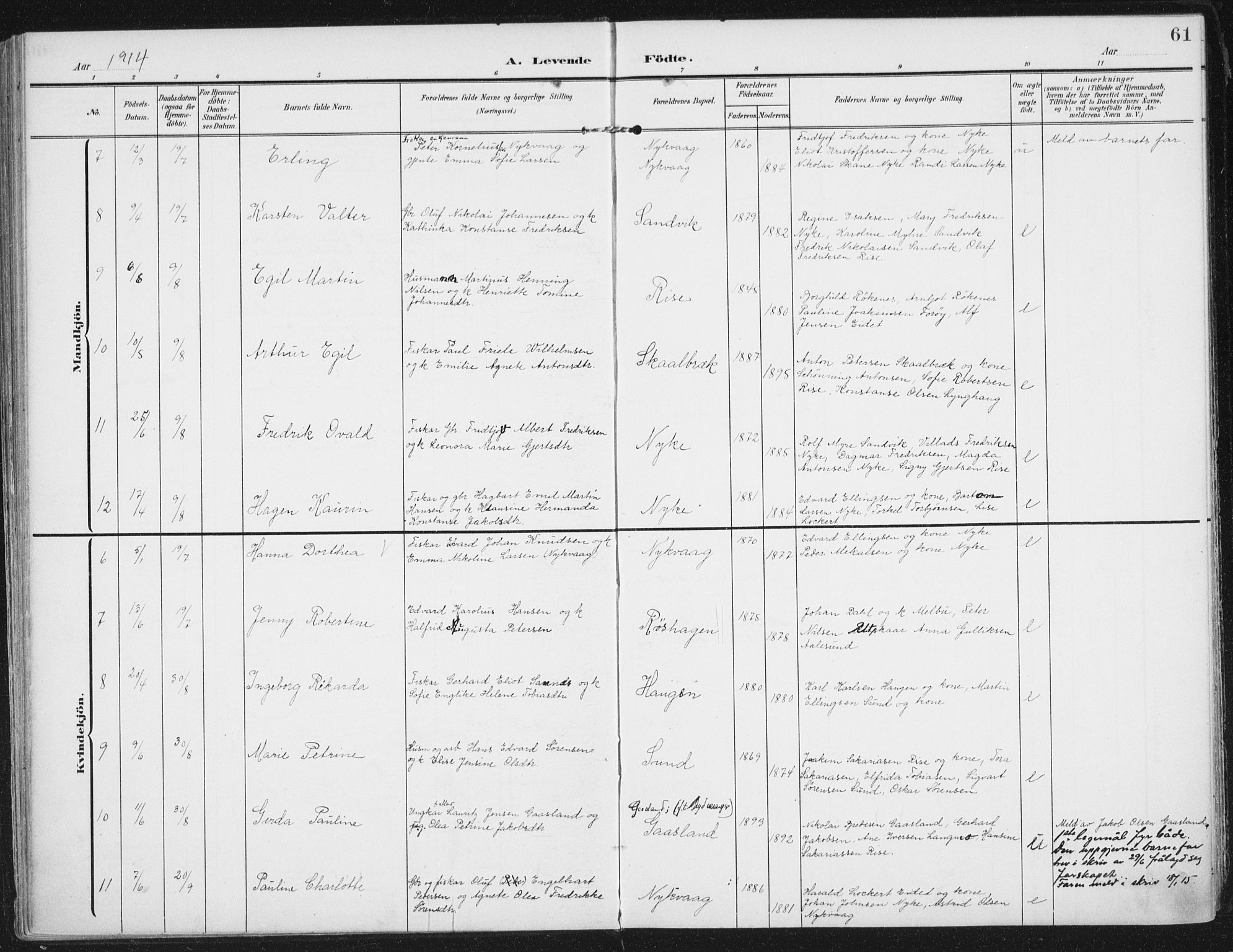 Ministerialprotokoller, klokkerbøker og fødselsregistre - Nordland, AV/SAT-A-1459/892/L1321: Parish register (official) no. 892A02, 1902-1918, p. 61