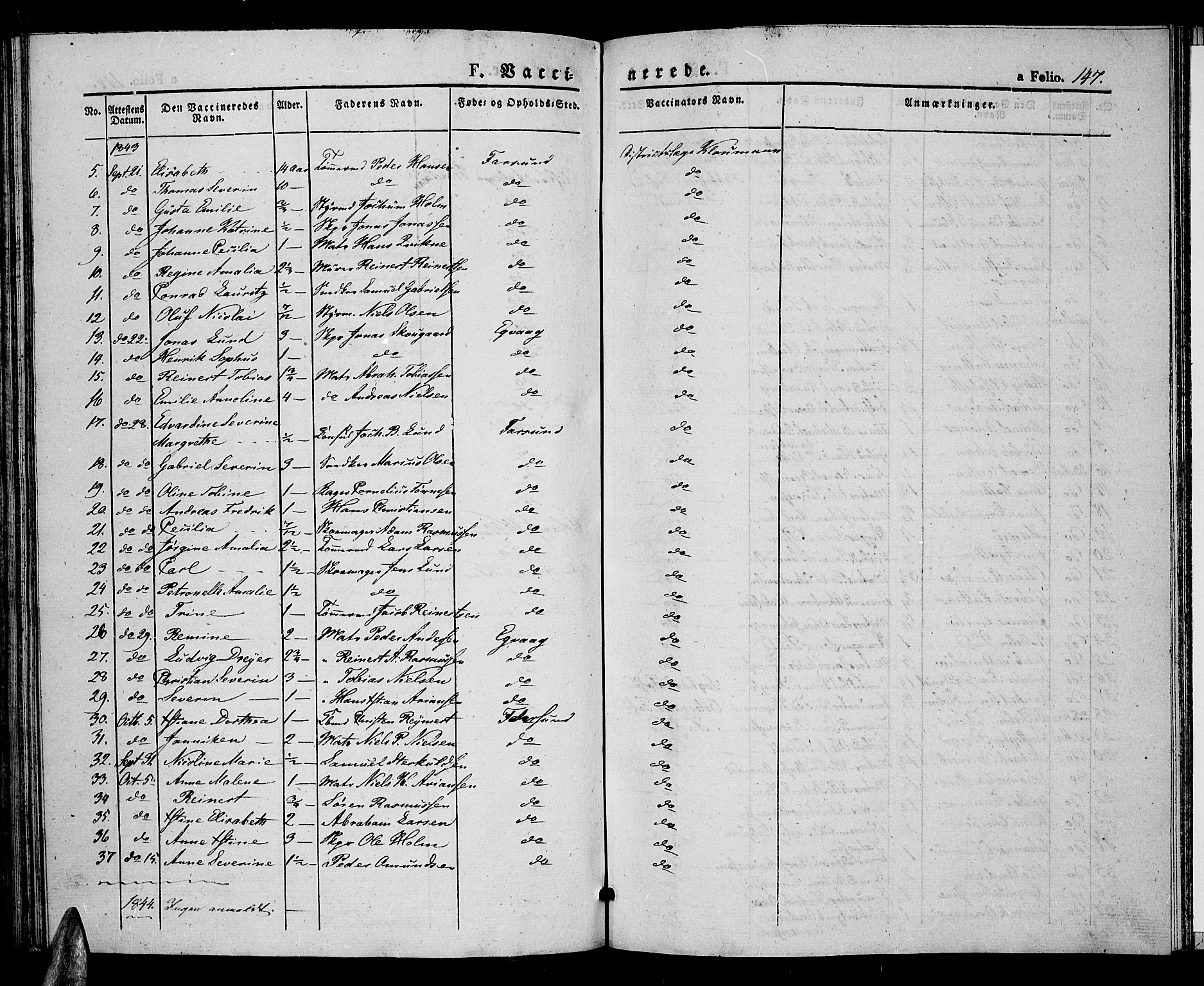 Farsund sokneprestkontor, SAK/1111-0009/F/Fa/L0003: Parish register (official) no. A 3, 1836-1846, p. 147