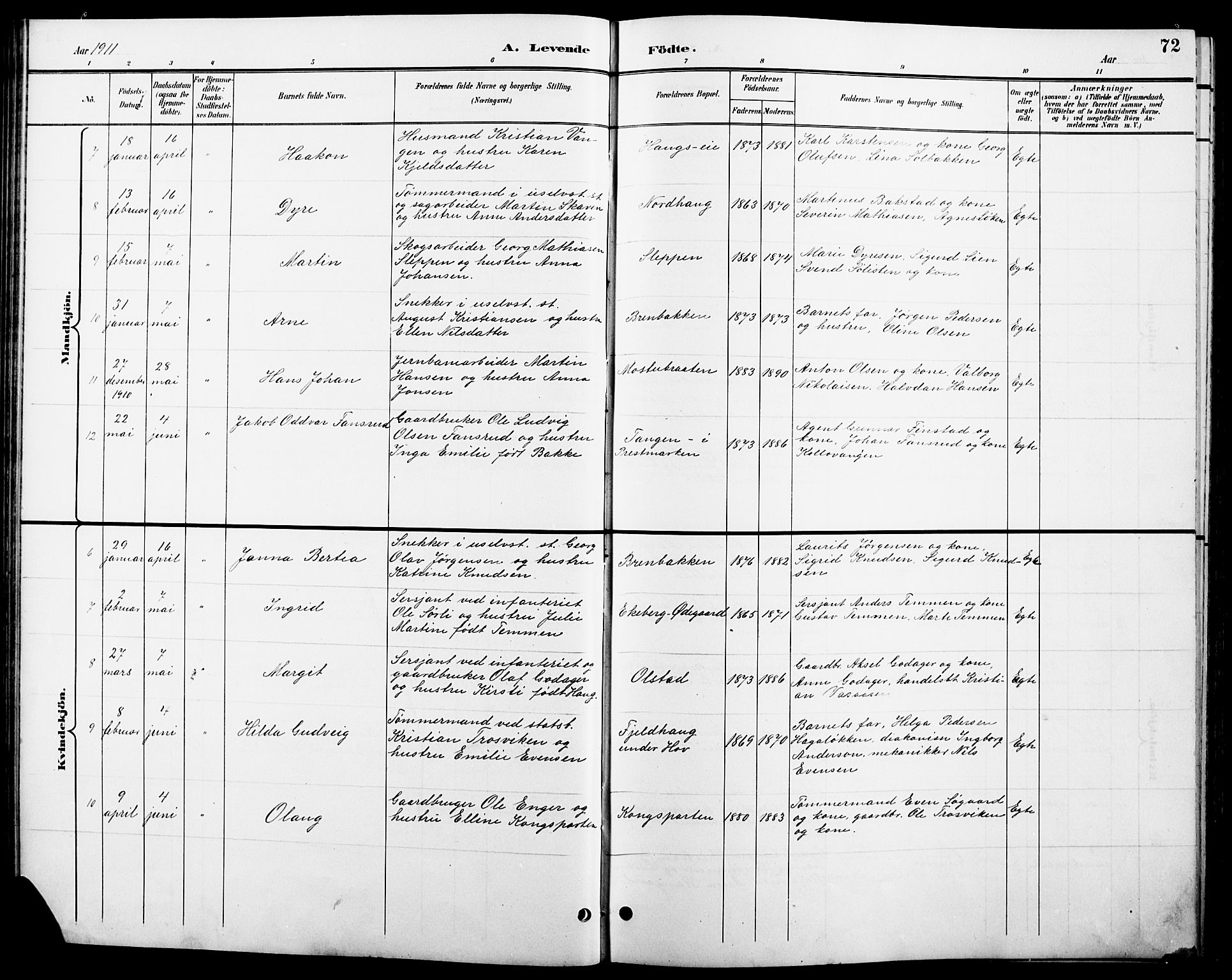 Stange prestekontor, SAH/PREST-002/L/L0011: Parish register (copy) no. 11, 1895-1917, p. 72