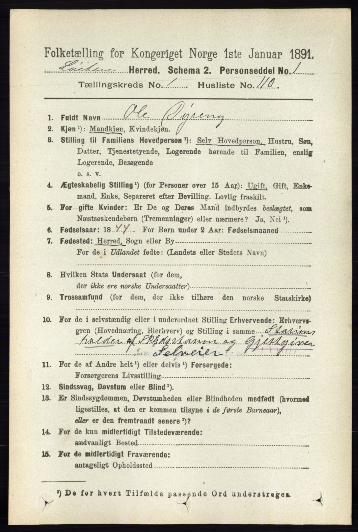 RA, 1891 census for 0415 Løten, 1891, p. 819