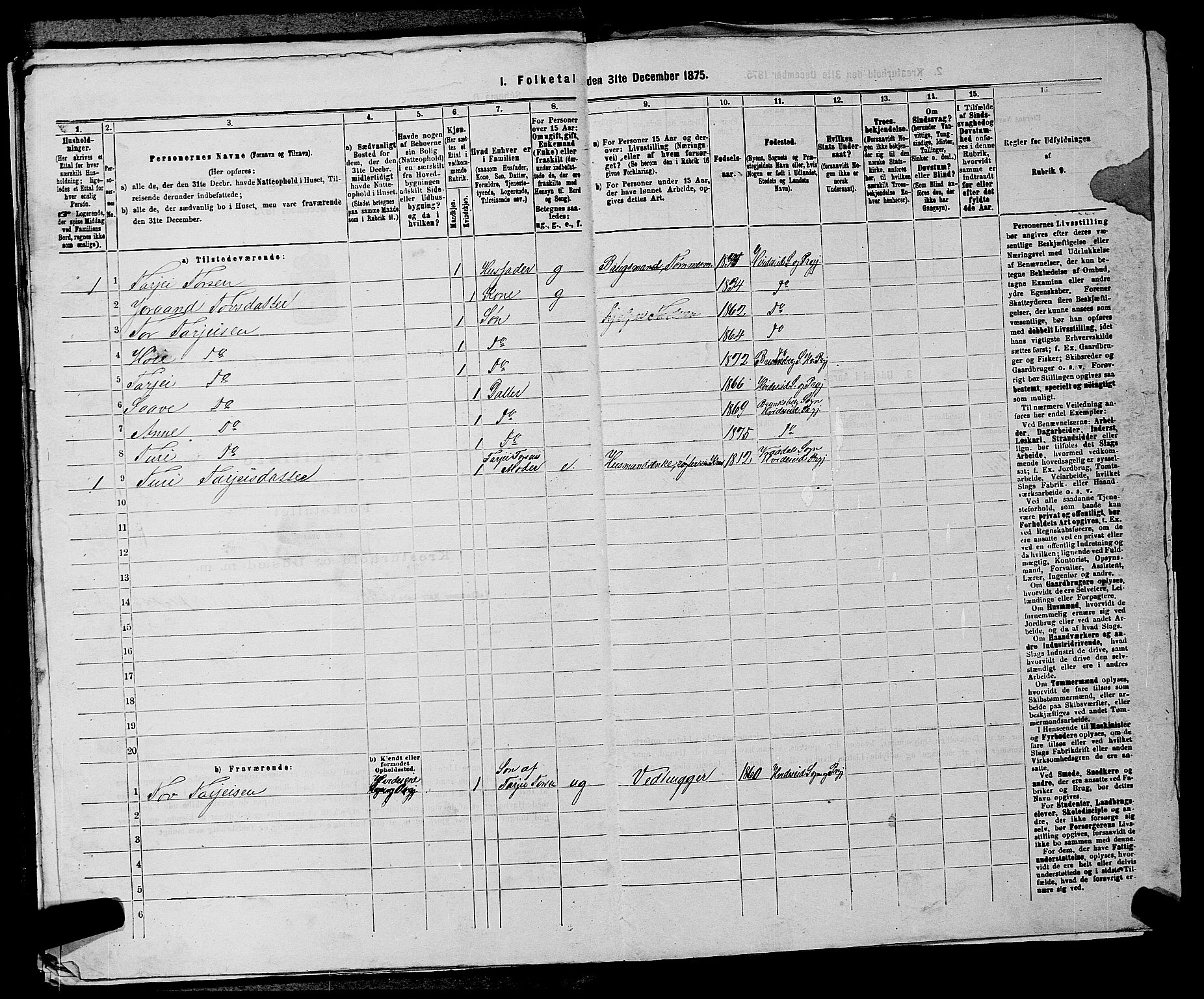 SAKO, 1875 census for 0829P Kviteseid, 1875, p. 827