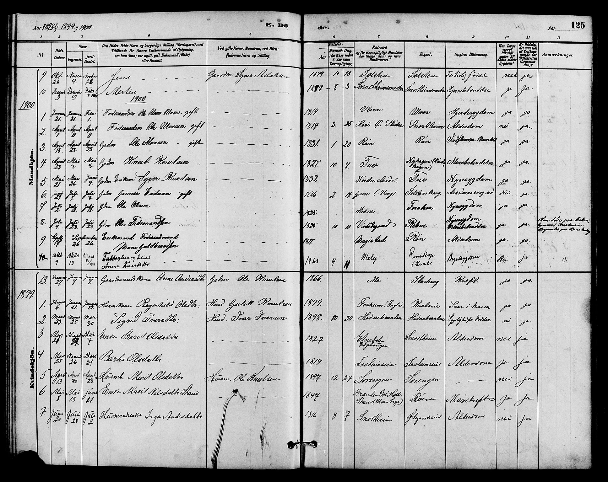 Vestre Slidre prestekontor, SAH/PREST-136/H/Ha/Hab/L0005: Parish register (copy) no. 5, 1881-1913, p. 125
