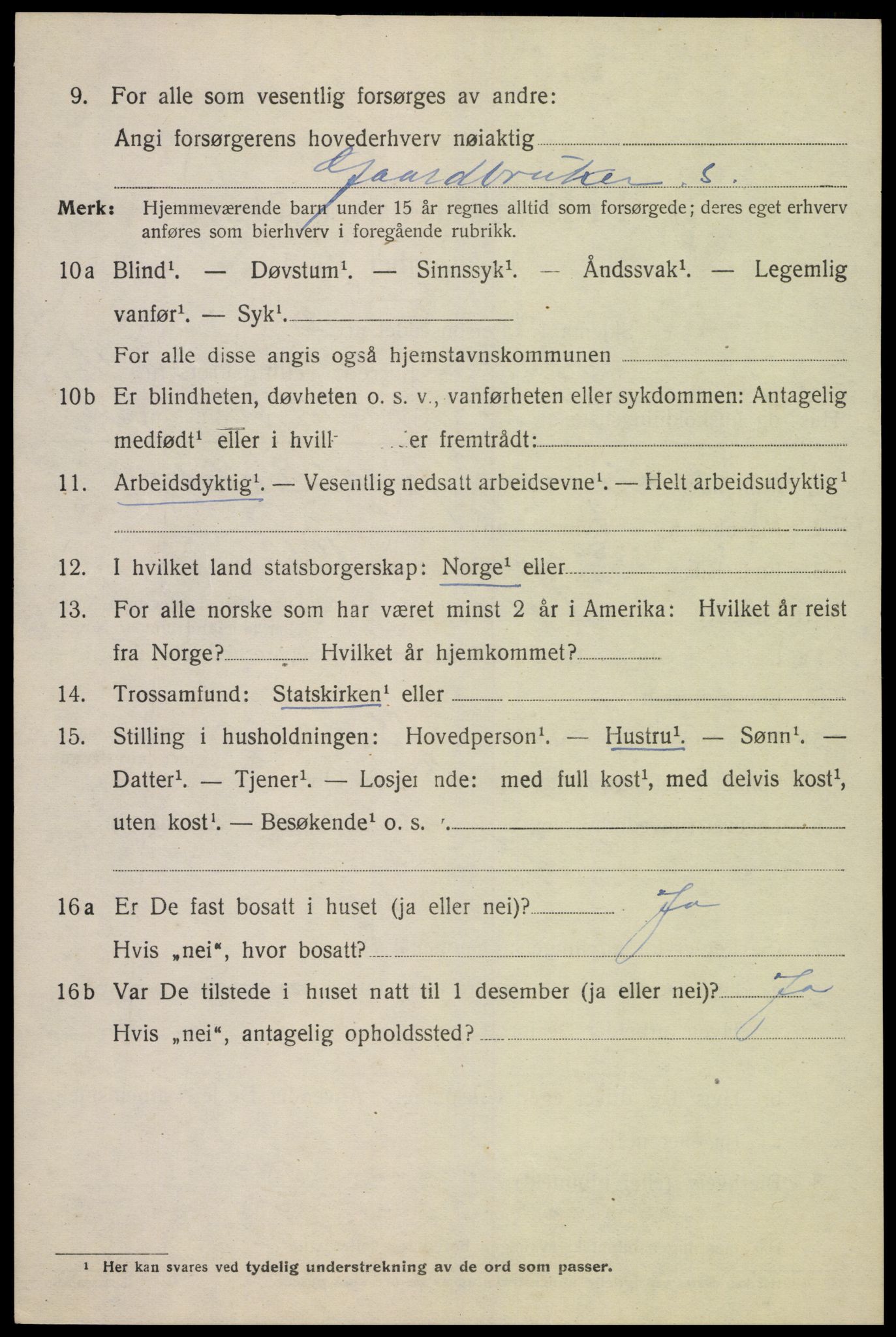 SAK, 1920 census for Bjelland, 1920, p. 1464