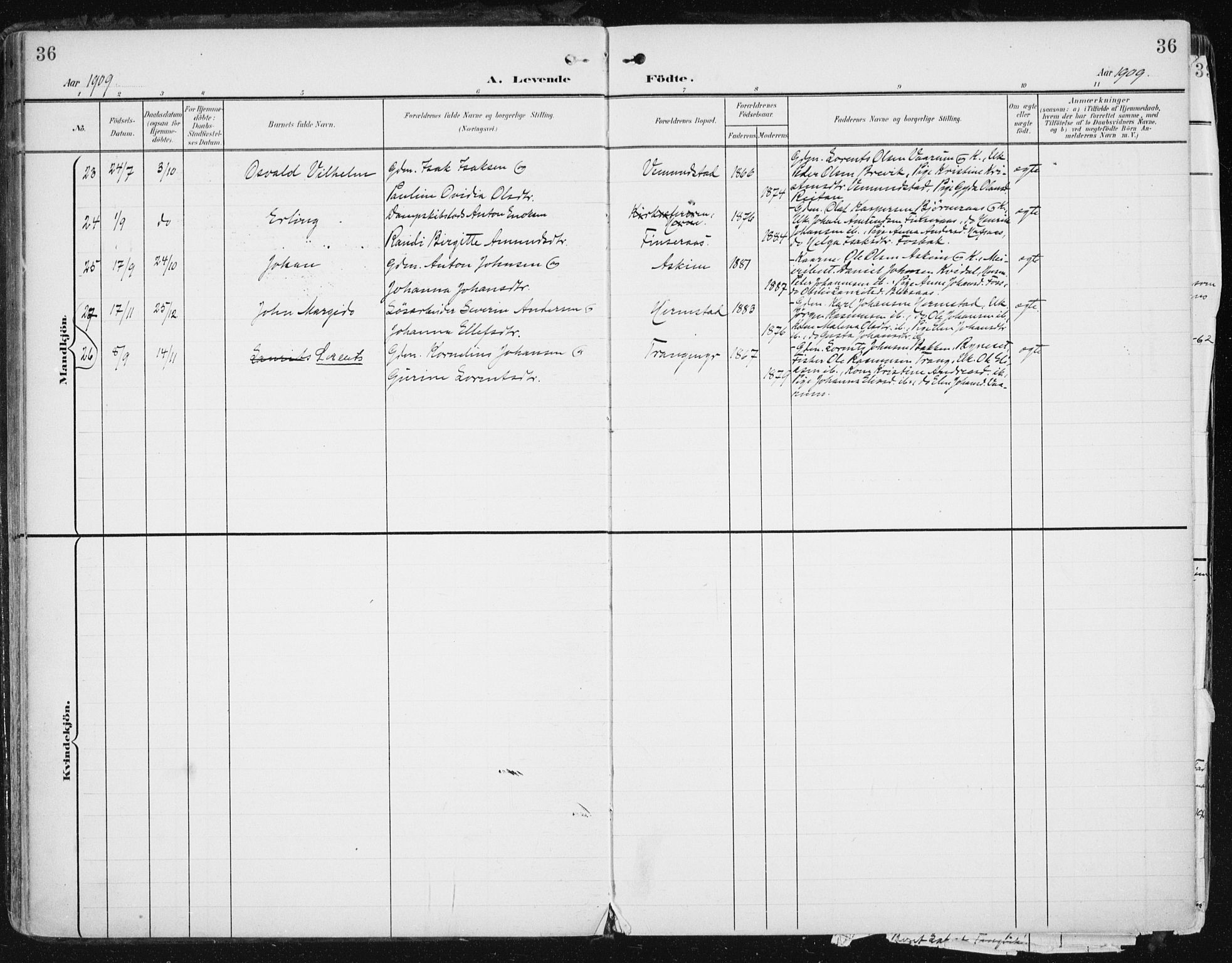 Ministerialprotokoller, klokkerbøker og fødselsregistre - Sør-Trøndelag, SAT/A-1456/646/L0616: Parish register (official) no. 646A14, 1900-1918, p. 36