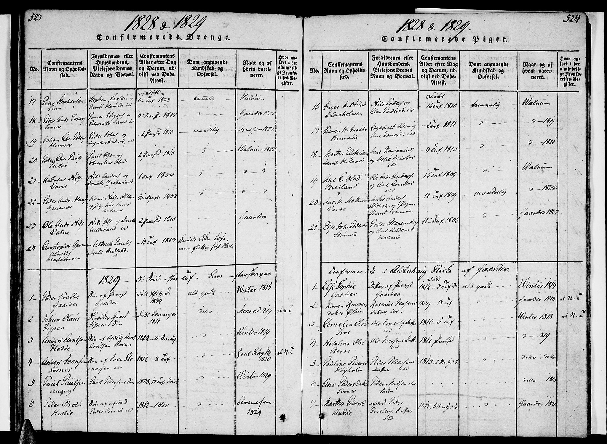 Ministerialprotokoller, klokkerbøker og fødselsregistre - Nordland, SAT/A-1459/830/L0445: Parish register (official) no. 830A09, 1820-1830, p. 523-524
