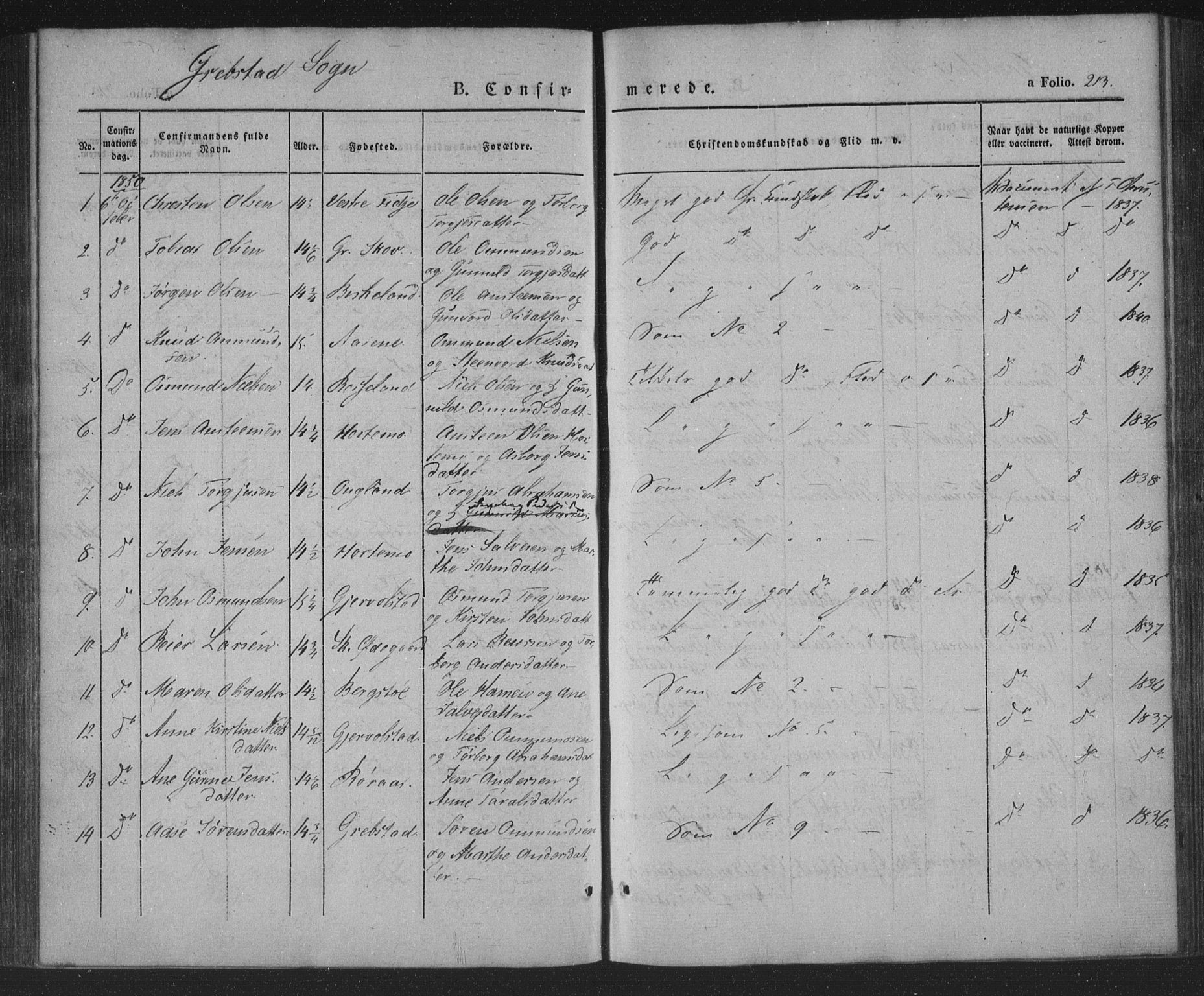 Søgne sokneprestkontor, AV/SAK-1111-0037/F/Fa/Fab/L0009: Parish register (official) no. A 9, 1838-1853, p. 213