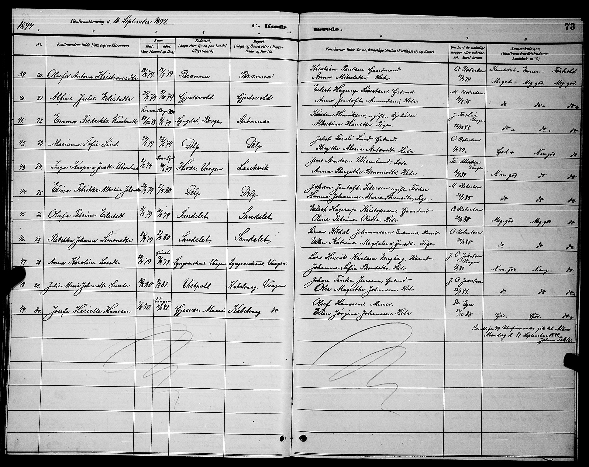 Ministerialprotokoller, klokkerbøker og fødselsregistre - Nordland, AV/SAT-A-1459/876/L1104: Parish register (copy) no. 876C03, 1886-1896, p. 73