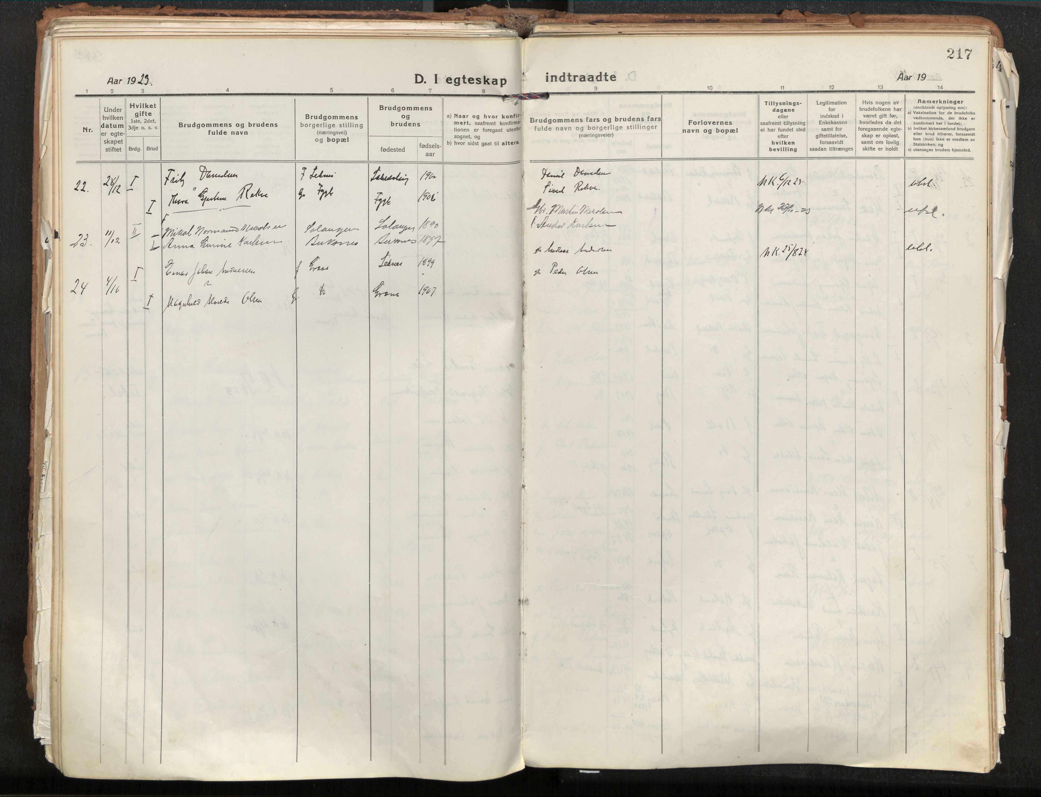 Ministerialprotokoller, klokkerbøker og fødselsregistre - Nordland, AV/SAT-A-1459/881/L1160: Parish register (official) no. 881A13, 1919-1937, p. 217